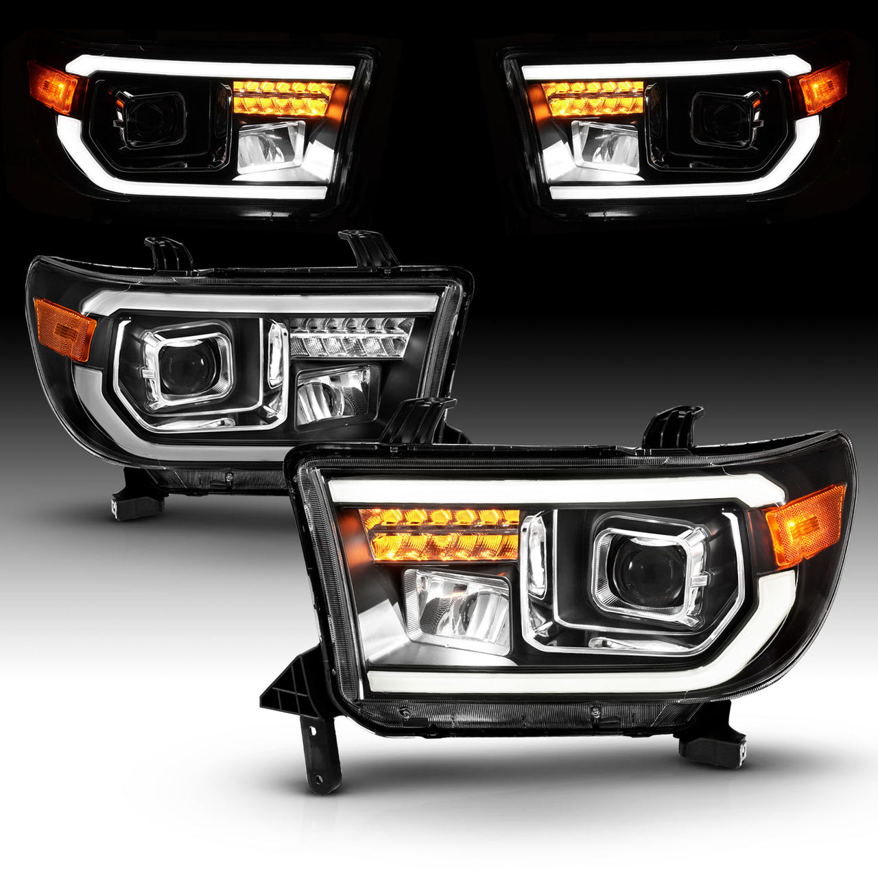 TOYOTA TUNDRA 07-13/SEQUOIA 08-17 FULL LED PROJECTOR HEADLIGHTS BLACK AMBER (W/ DRL LIGHT BAR)