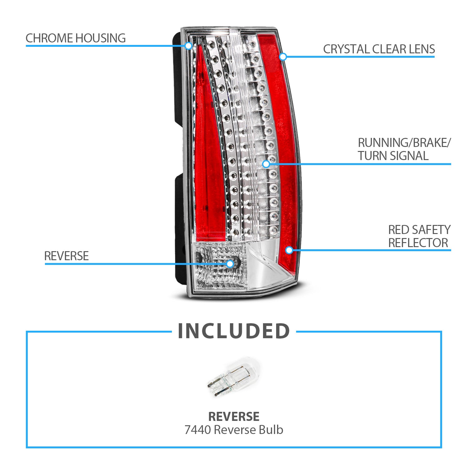 CADILLAC ESCALADE 07-14/HYBRID 09-13 LED TAIL LIGHTS ALL CHROME