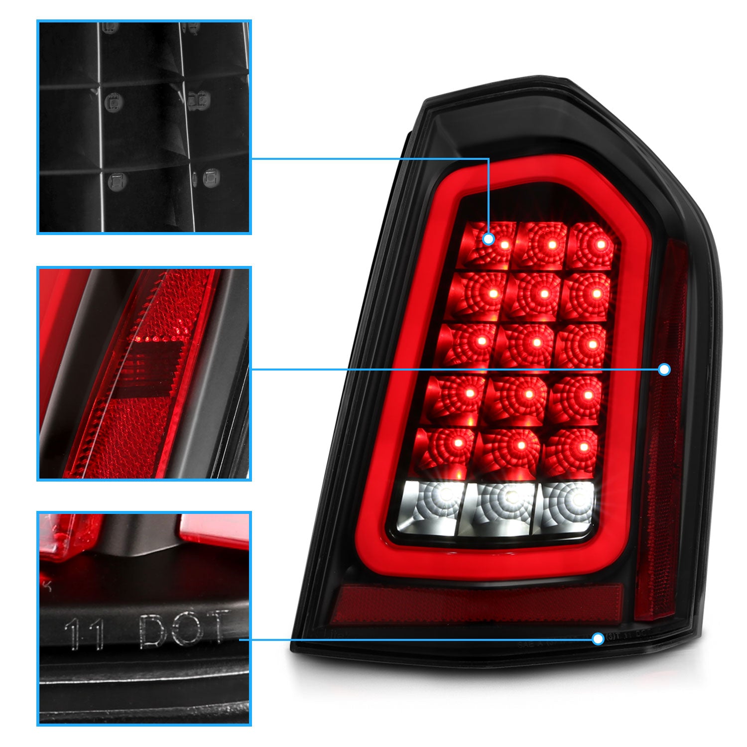 CHRYSLER 300 11-14 LED TAIL LIGHTS BLACK (SEQUENTIAL SIGNAL)