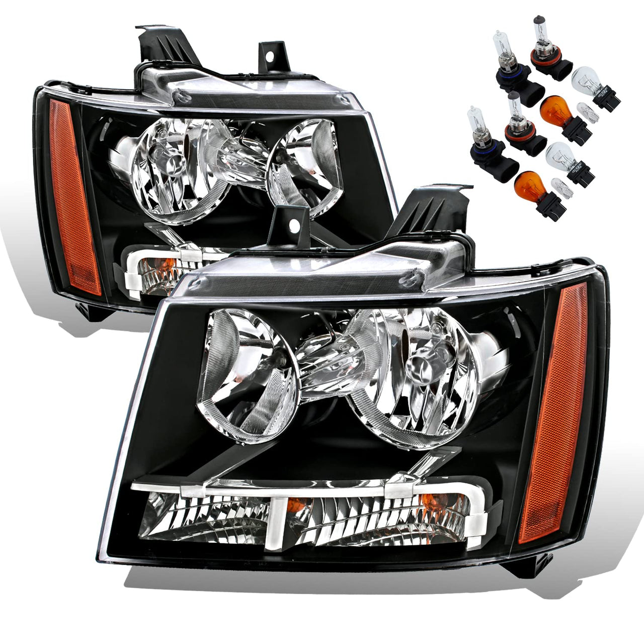 CHEVY TAHOE/SUBURBAN/AVALANCHE 07-14 HEADLIGHTS BLACK AMBER