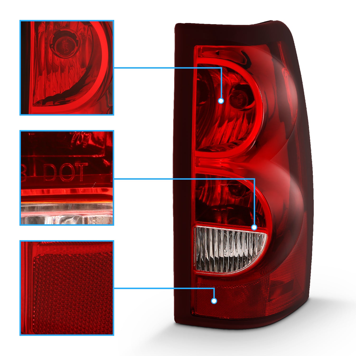 CHEVY SILVERADO 04-07 TAIL LIGHTS RED/CLEAR (BLACK RIM) (OE REPLACEMENT)