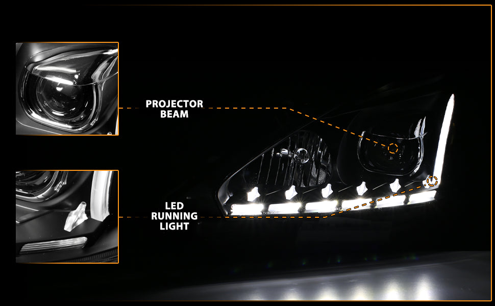 NISSAN ALTIMA 13-15 4DR PROJECTOR LIGHT BAR STYLE HEADLIGHTS BLACK CLEAR AMBER