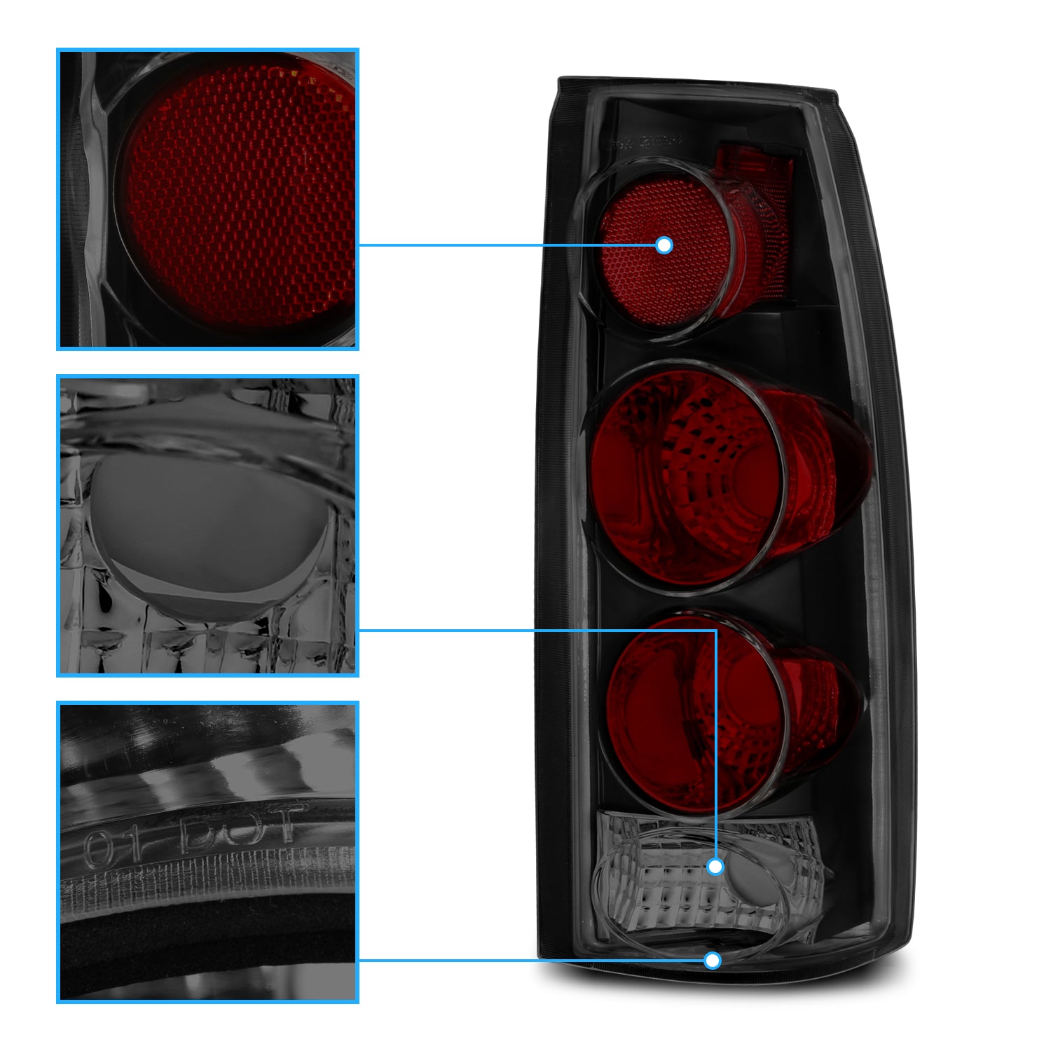 Chevy/GMC C/K 1500/2500/3500 88-99, SUBURBAN/YUKON 92-00, TAHOE 94-00, BLAZER 92-94, CADILLAC ESCALADE 99-00 TAIL LIGHTS 3D STYLE DARK SMOKE
