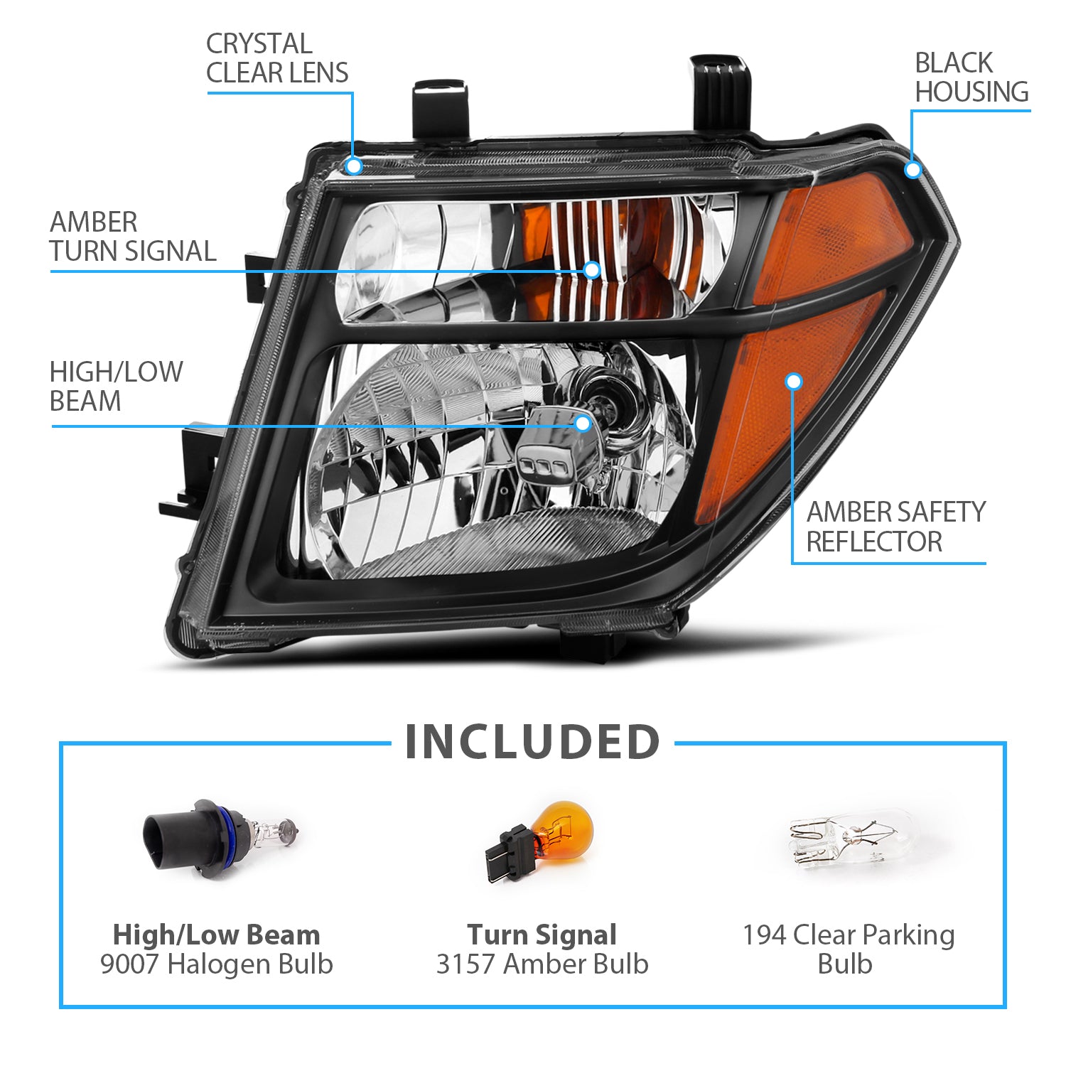 NISSAN PATHFINDER 05-07/FRONTIER 05-08 HEADLIGHTS BLACK AMBER