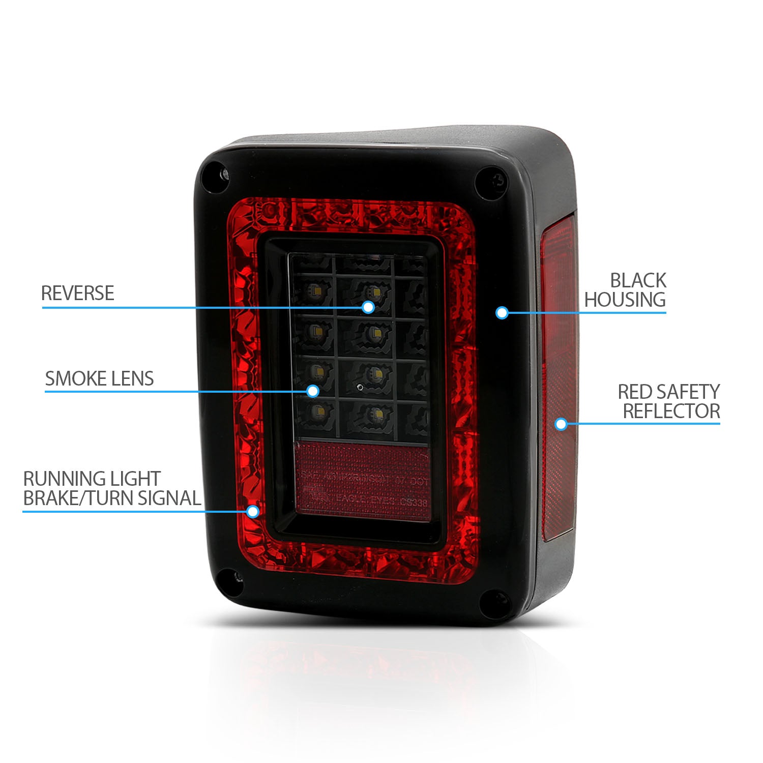 JEEP WRANGLER 07-10 LED TAIL LIGHTS G2 BLACK (RED/SMOKE LENS)