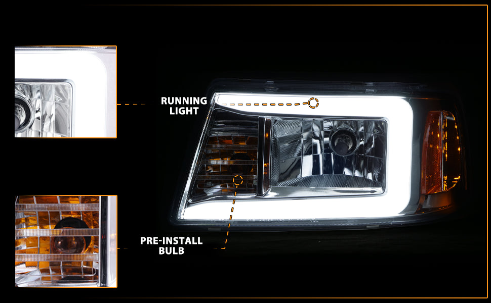 FORD RANGER 01-11 HEADLIGHTS CHROME AMBER  (W/ C LIGHT BAR)