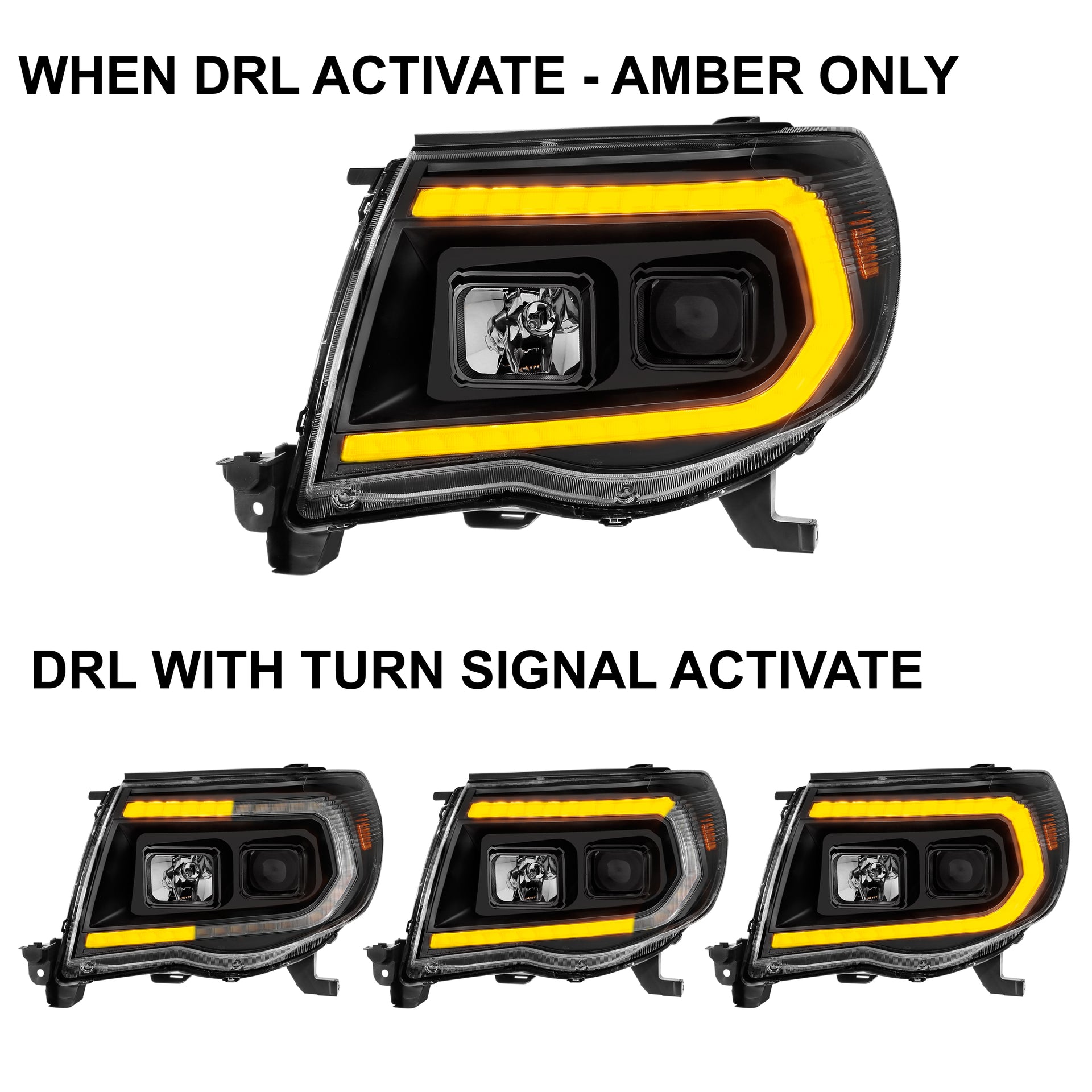 TOYOTA TACOMA 05-11 PROJECTOR SEQUENTIAL LIGHT BAR STYLE HEADLIGHTS BLACK AMBER  (W/ C LIGHT BAR)