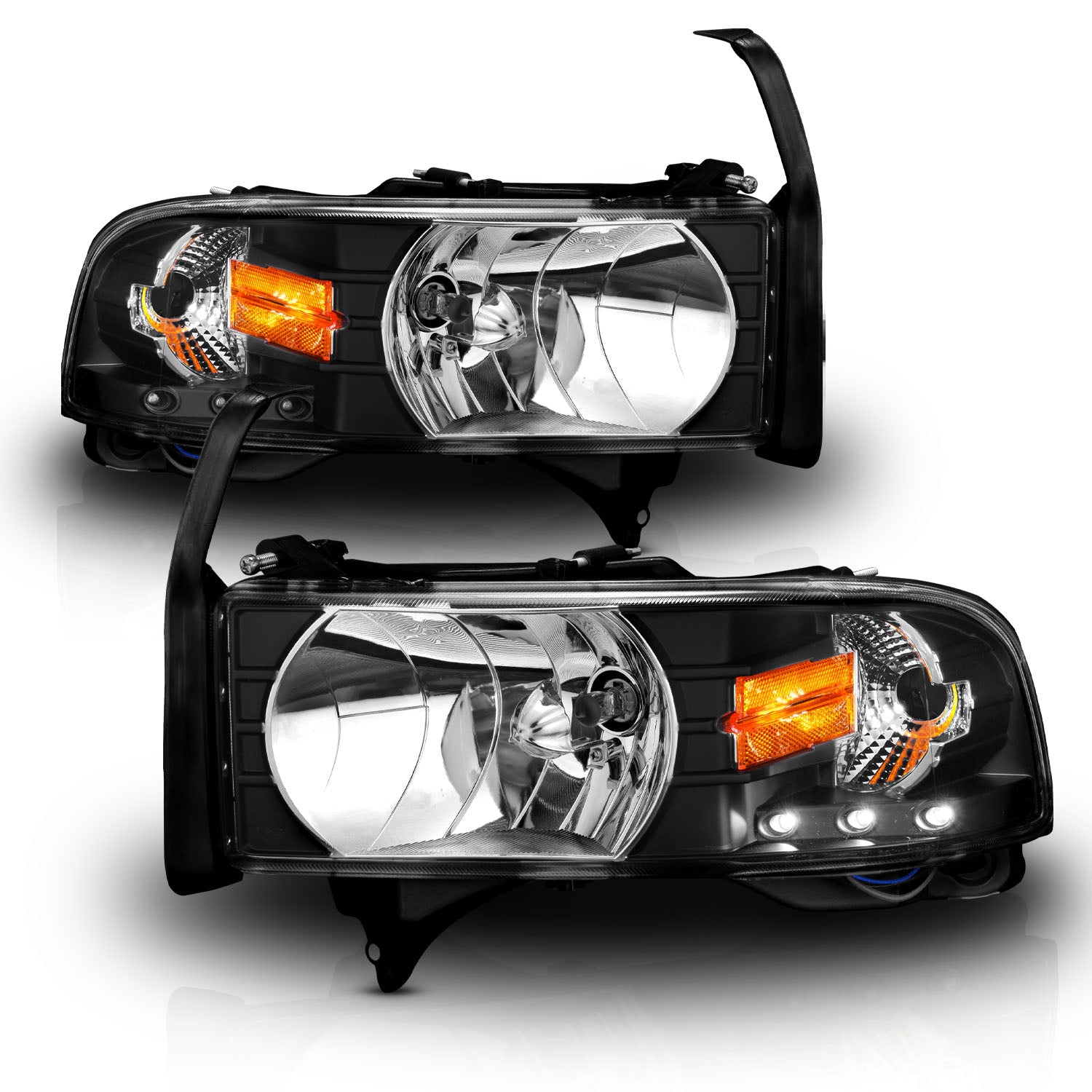 DODGE RAM 94-01 CRYSTAL HEADLIGHTS BLACK W/ LED AMBER
