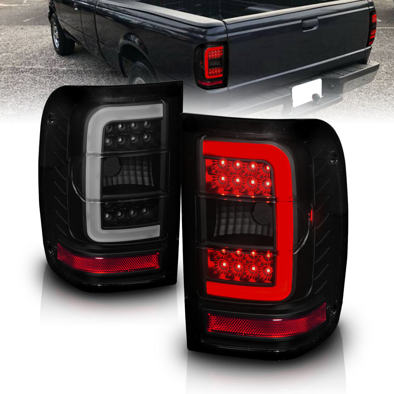 FORD RANGER 01-11 TAIL LIGHTS BLACK HOUSING SMOKE LENS W/C LIGHT BAR