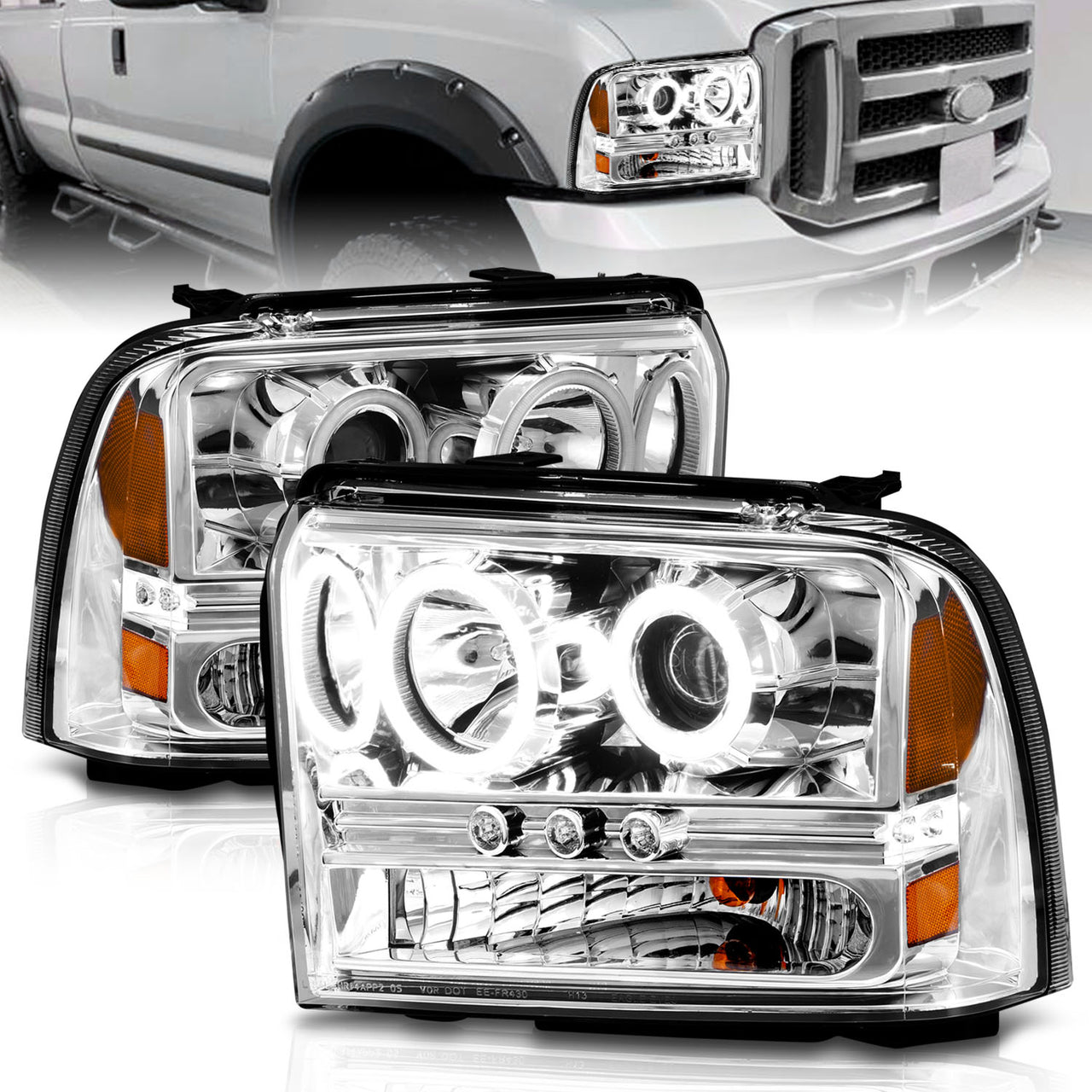 FORD F-250/350/450/550 SUPERDUTY 05-07/EXCURSION 2005 PROJECTOR HEADLIGHTS CHROME CLEAR W/ LED STRIP (SMD LED) 1PC