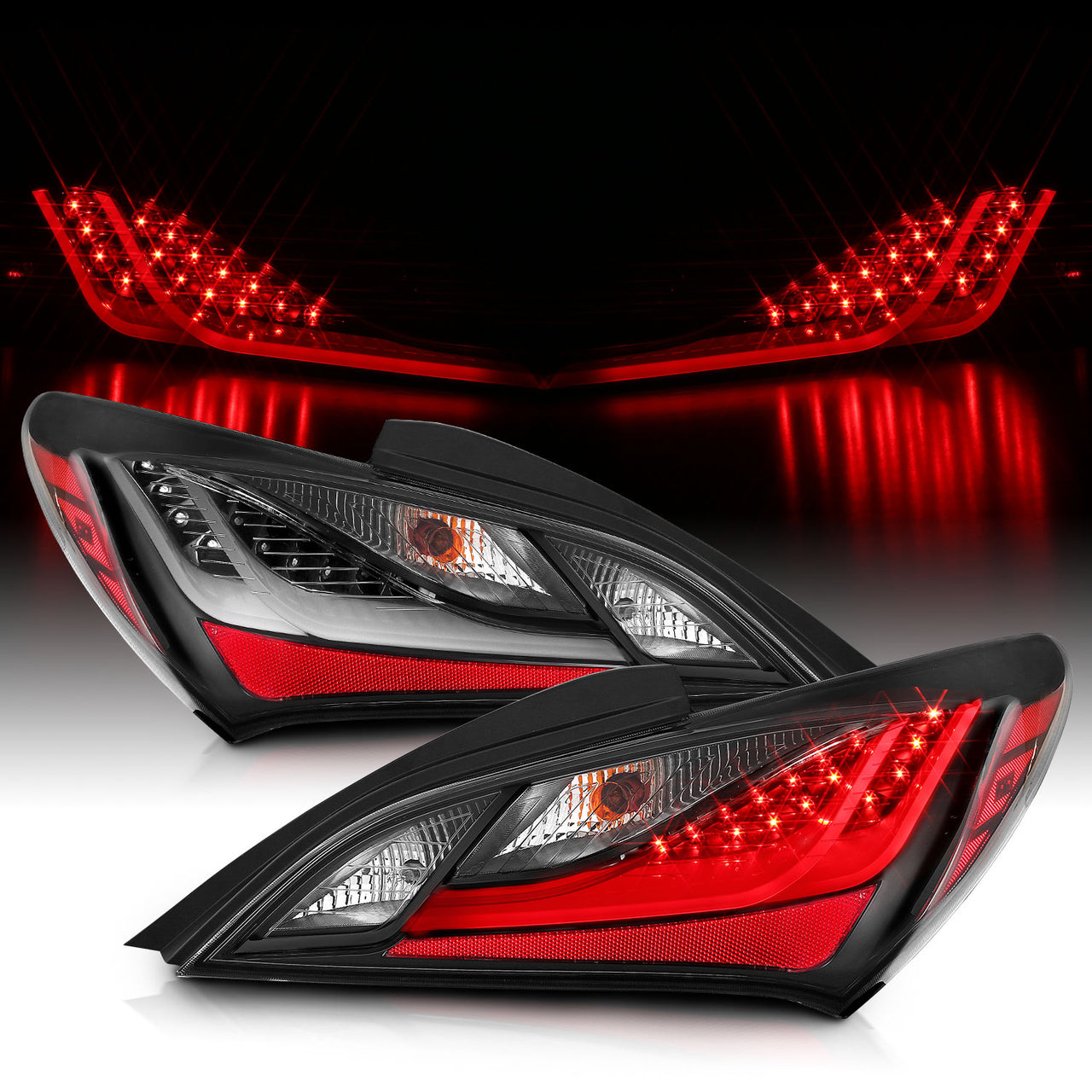 HYUNDAI GENESIS 10-13嚙踝蕭2DR LED TAIL LIGHTS嚙踝蕭BLACK HOUSING DARK SMOKE LENS