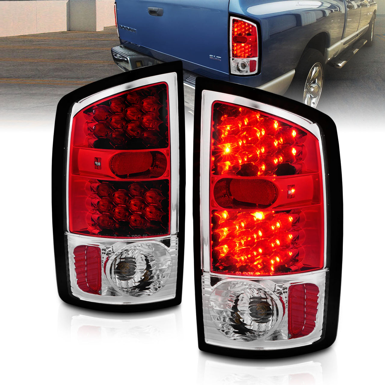 DODGE RAM 02-05 LED TAIL LIGHTS RED HOUSING CLEAR LENS