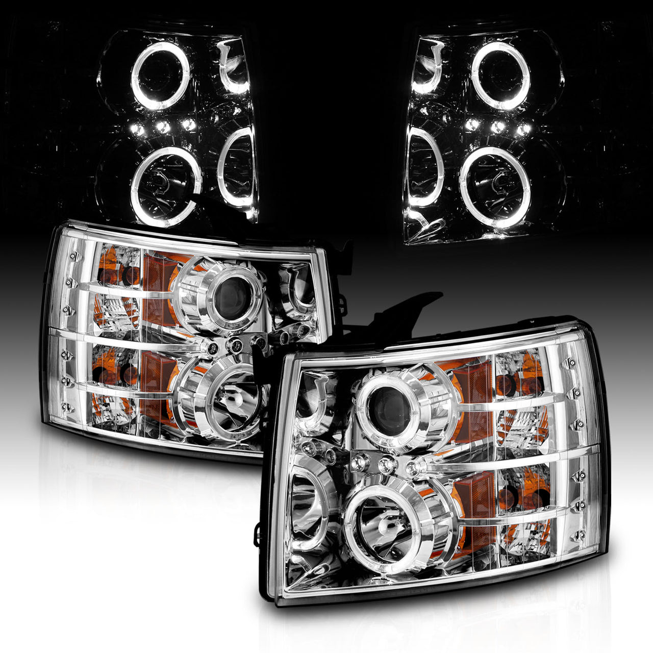 CHEVY SILVERADO 07-13 PROJECTOR HEADLIGHTS CHROME CLEAR