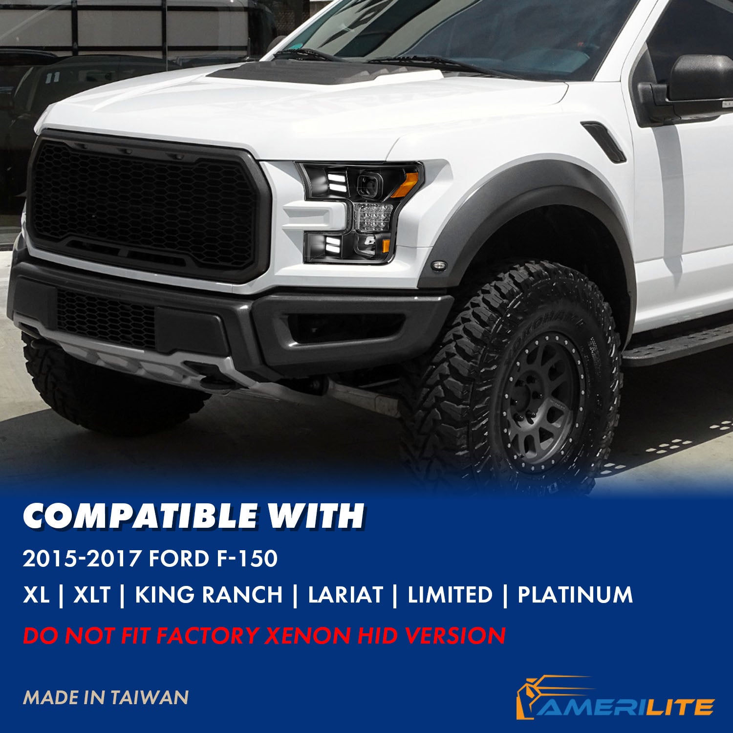 FORD F-150 15-17 PROJECTOR LIGHT BAR STYLE HEADLIGHTS BLACK AMBER (SEQUENTIAL SIGNAL)