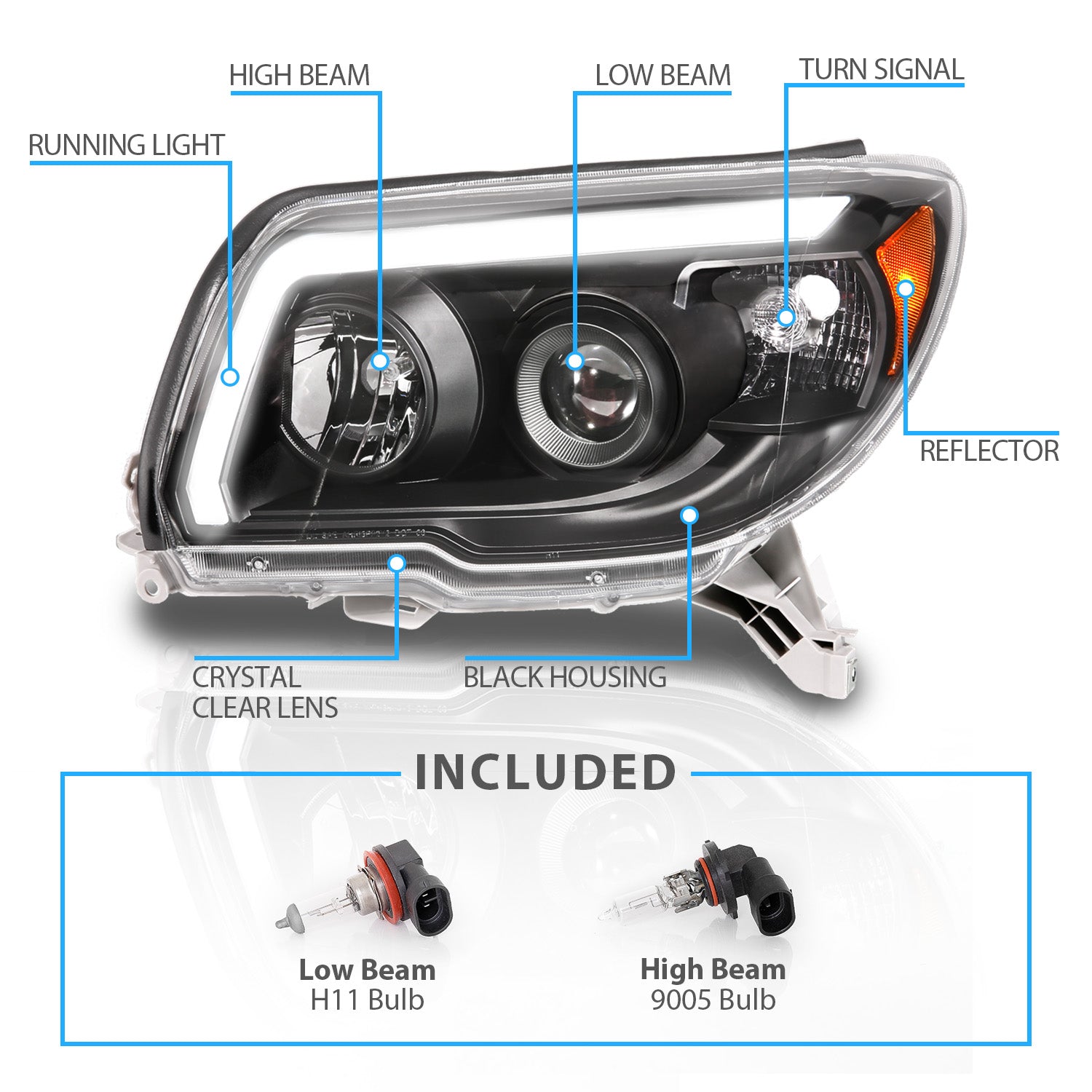 TOYOTA 4 RUNNER 06-09 PROJECTOR HEADLIGHTS PLANK STYLE BLACK