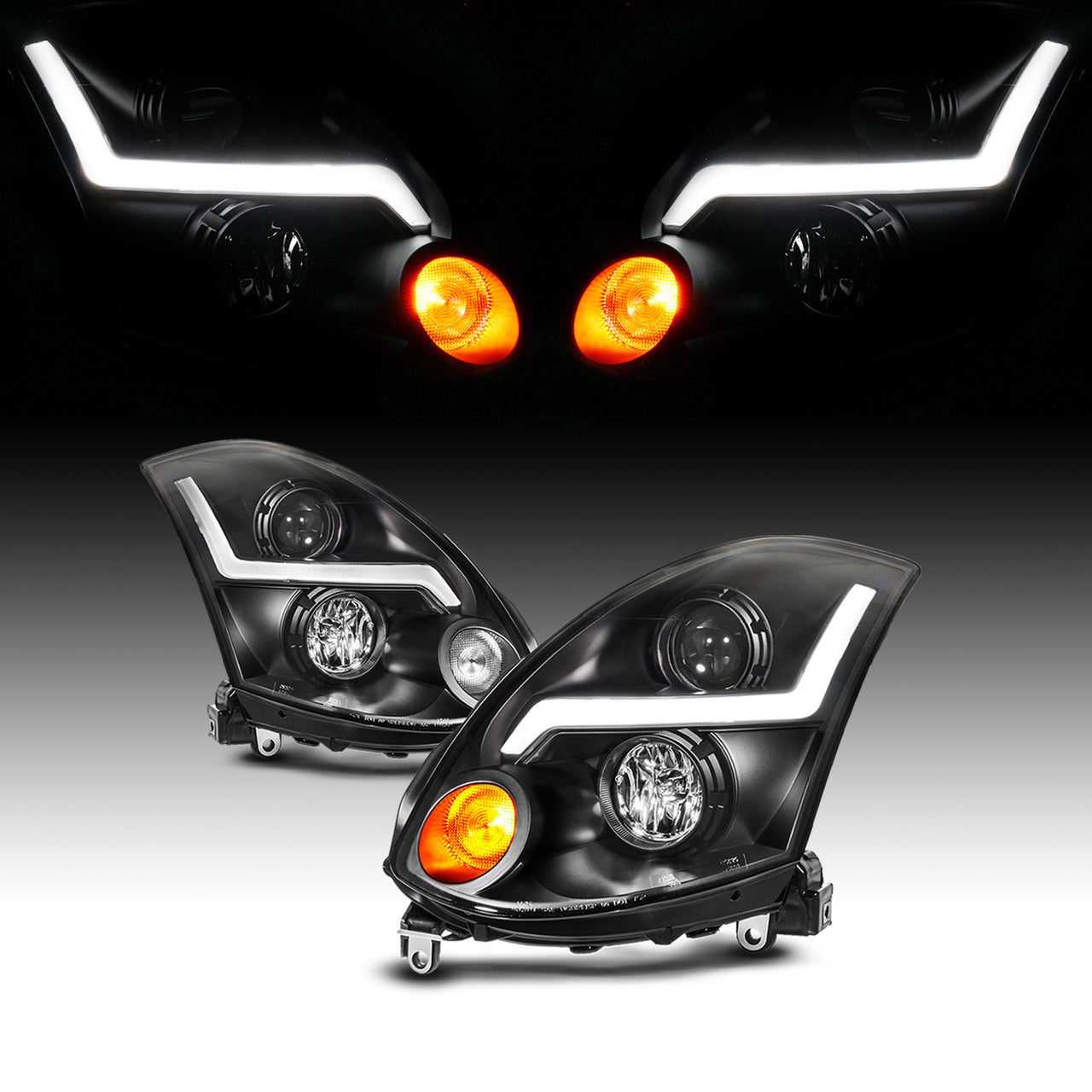 INFINITI G35 03-07 2DR H.L BLACK PROJECTOR CLEAR HALO(HID COMPATIBLE& SUPER WHITE)