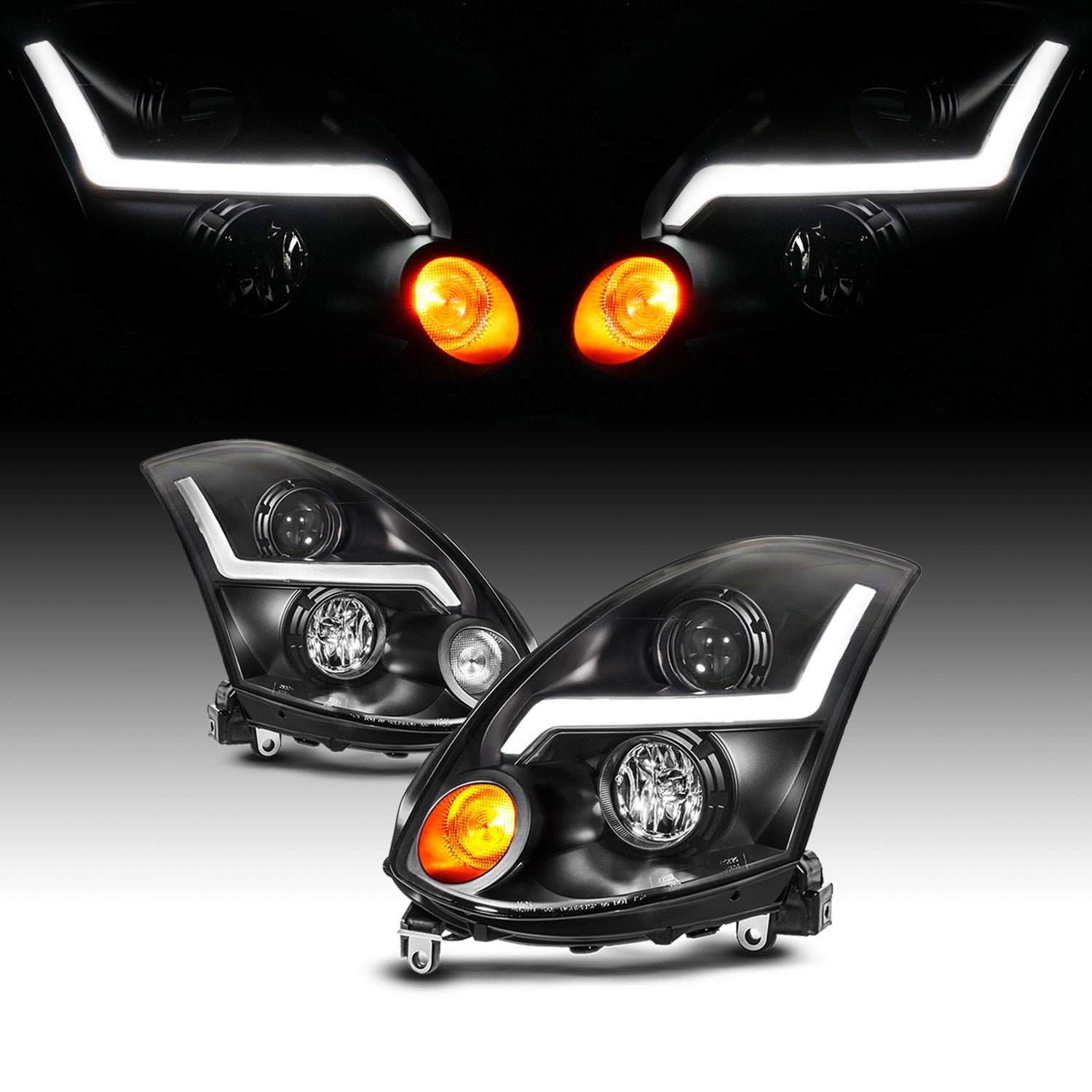 INFINITI G35 03-07 2DR H.L BLACK PROJECTOR CLEAR HALO(HID COMPATIBLE& SUPER WHITE)