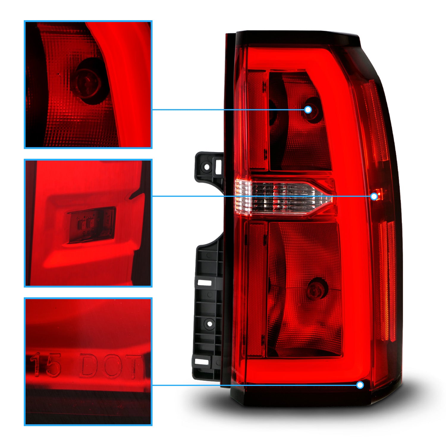 CHEVY TAHOE/SUBURBAN 15'-20' TAIL LIGHT, RED/CLEAR LENS WITH C LIGHT BAR (OE STYLE)