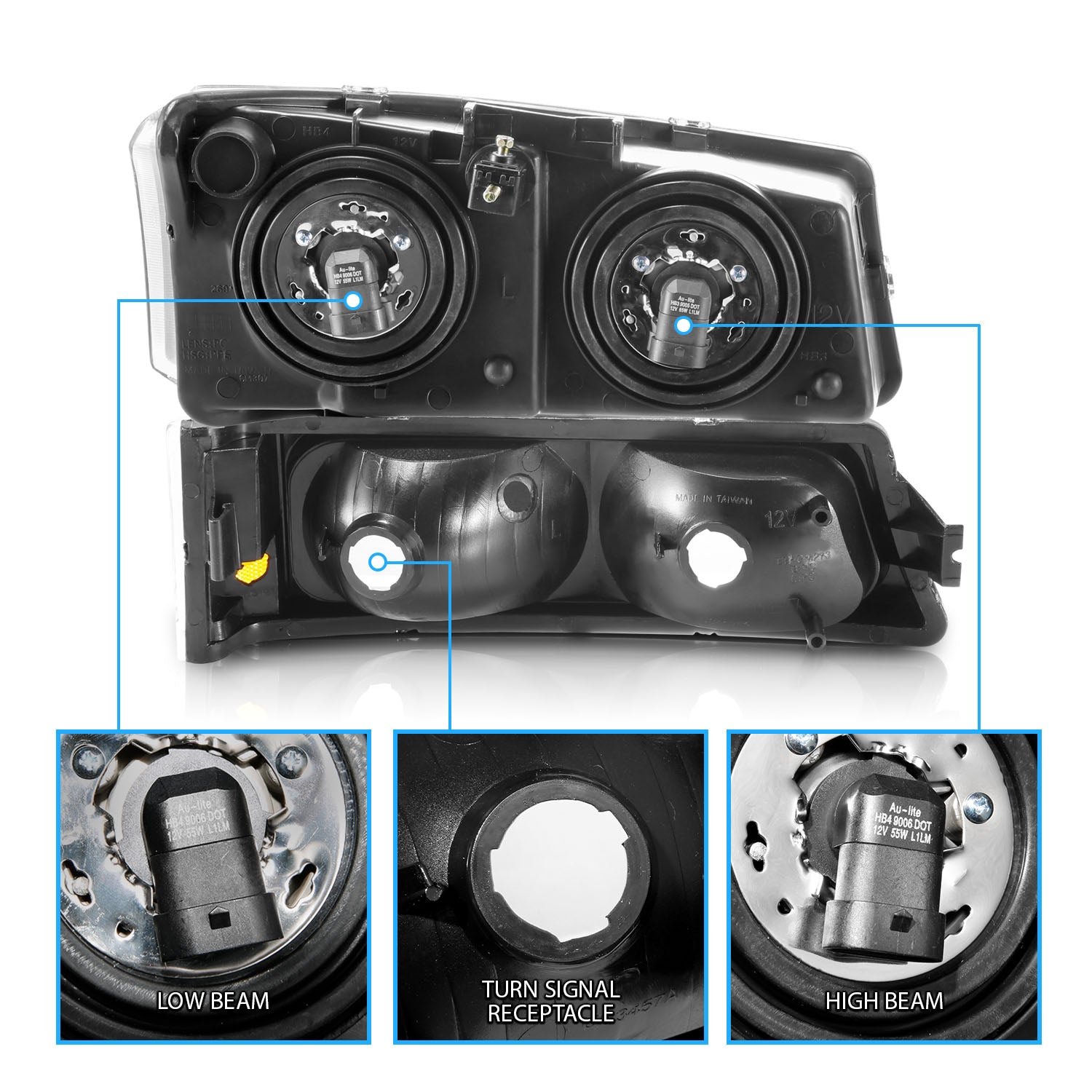 CHEVY SILVERADO 03-06 HEADLIGHTS W/ SIGNAL LIGHT BLACK AMBER (4 PCS)