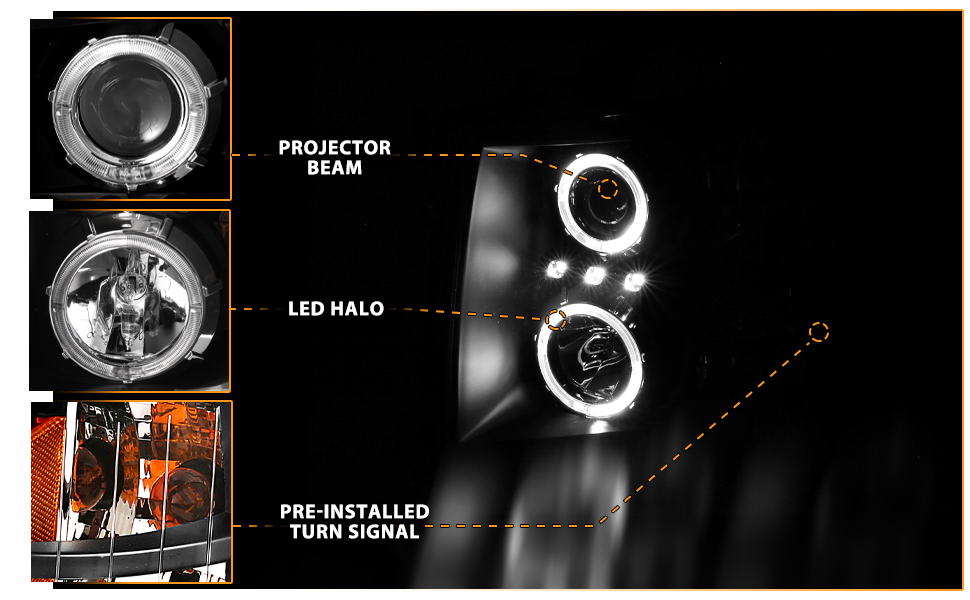 CHEVY SILVERADO 07-13 PROJECTOR HEADLIGHTS BLACK CLEAR