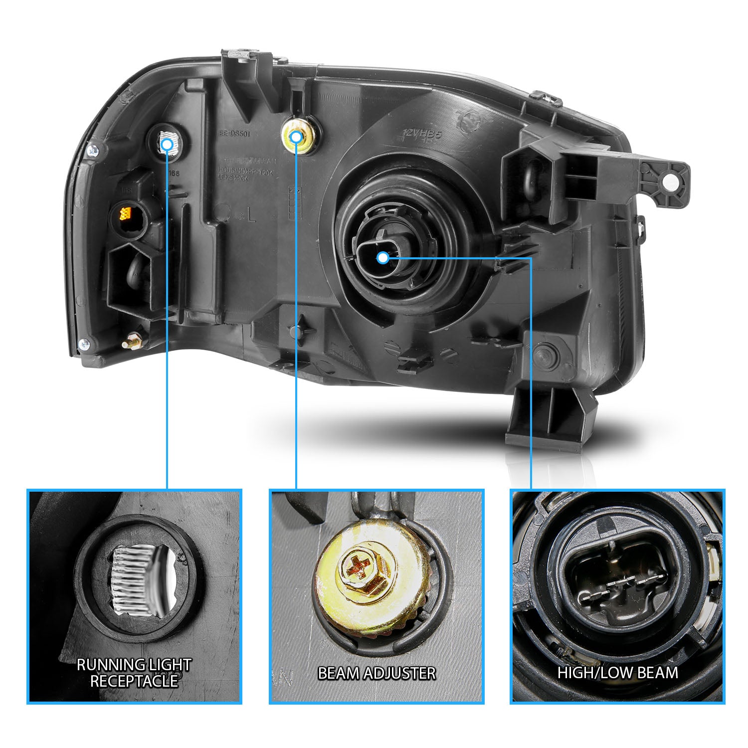 NISSAN FRONTIER 01-04 SE/SC MODEL HEADLIGHTS CRYSTAL BLACK AMBER