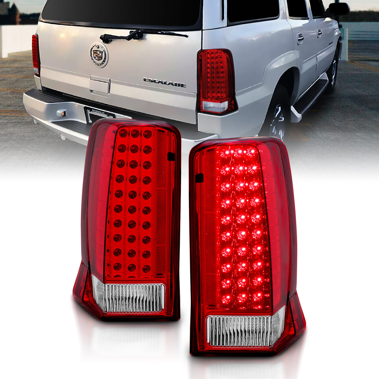 CADILLAC ESCALADE 02-06/ESCALADE ESV 03-06 LED TAIL LIGHTS RED/CLEAR (W/O CAP)