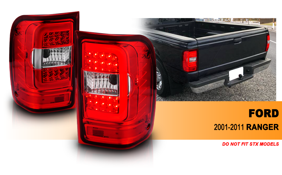 FORD RANGER 01-11 TAIL LIGHTS RED/CLEAR LENS W/C LIGHT BAR