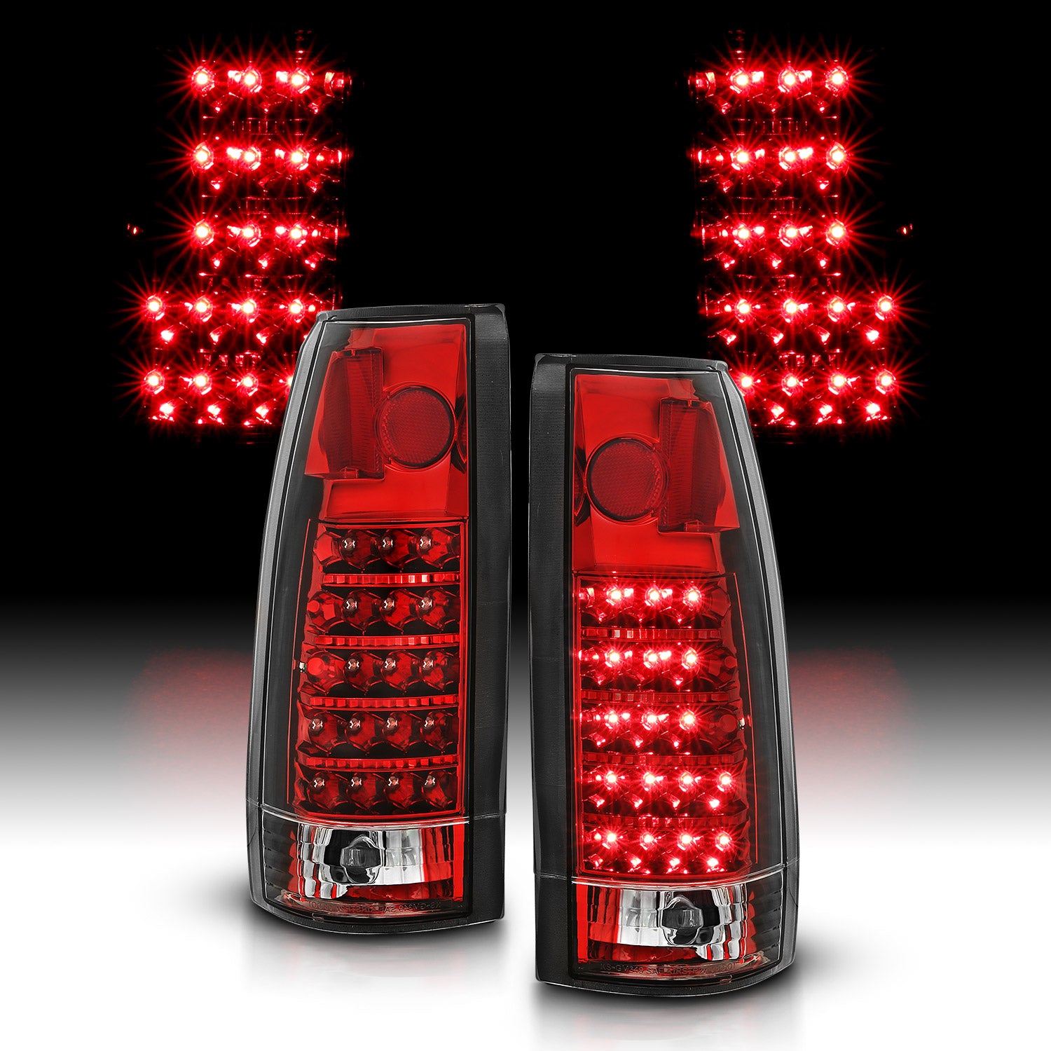 Chevy/GMC C/K 1500/2500/3500 88-99, SUBURBAN/YUKON 92-00, TAHOE 94-00, BLAZER 92-94, CADILLAC ESCALADE 99-00 LED TAIL LIGHTS RED HOUSING CRYSTAL LENS (NEW STYLE)