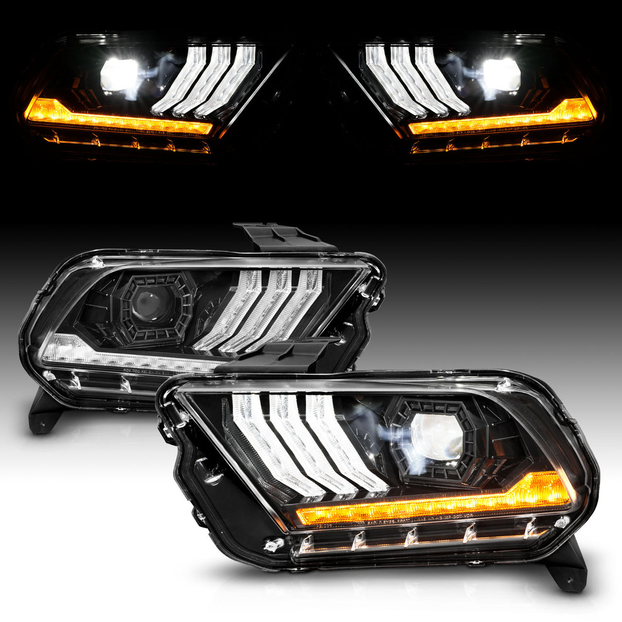 FORD MUSTANG 13-14 (HID MODEL) FULL LED PROJECTOR LIGHT BAR STYLE HEADLIGHTS BLACK (SEQUENTIAL SIGNAL)