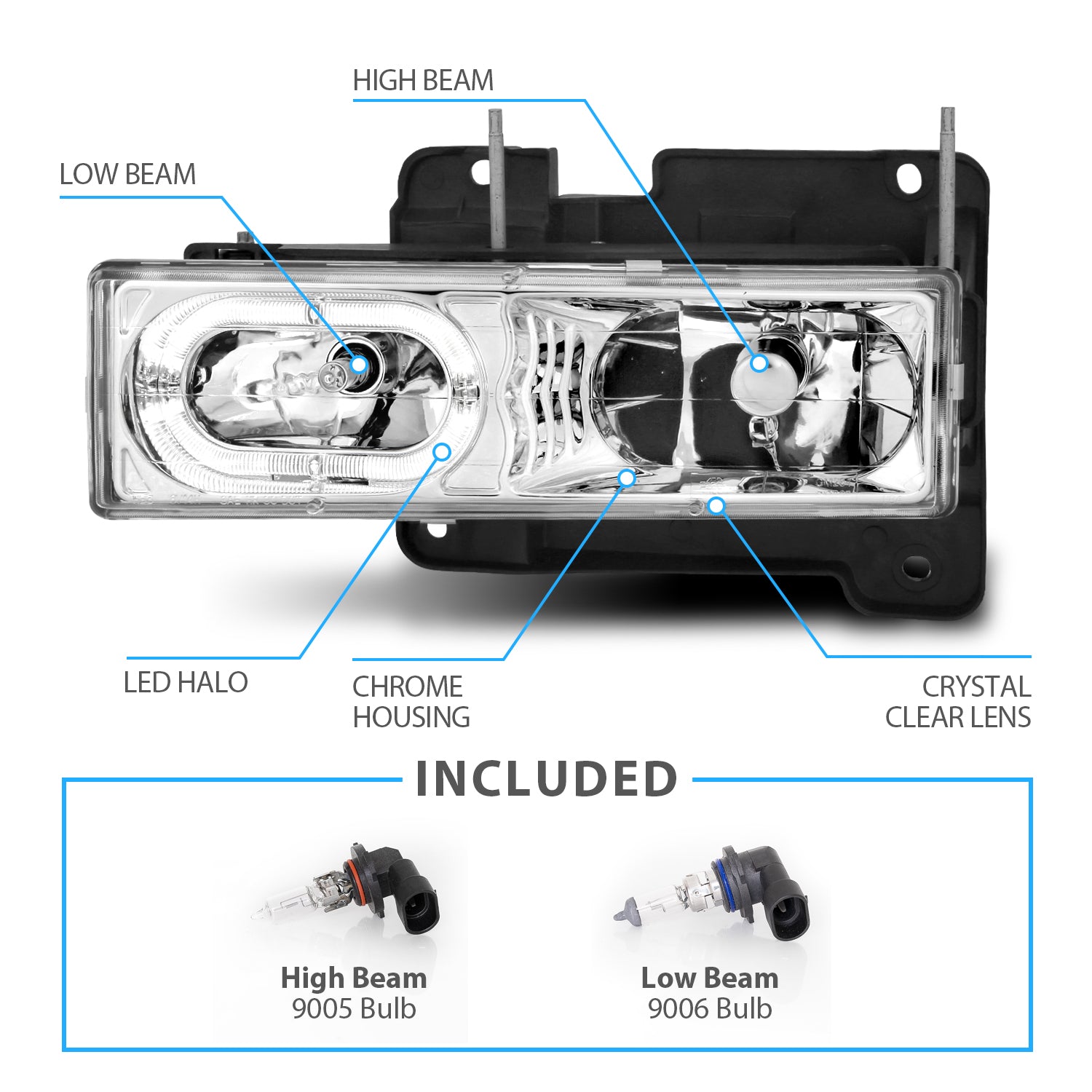 CHEVY FULLSIZE 88-98 CRYSTAL HEADLIGHTS HALO CLEAR