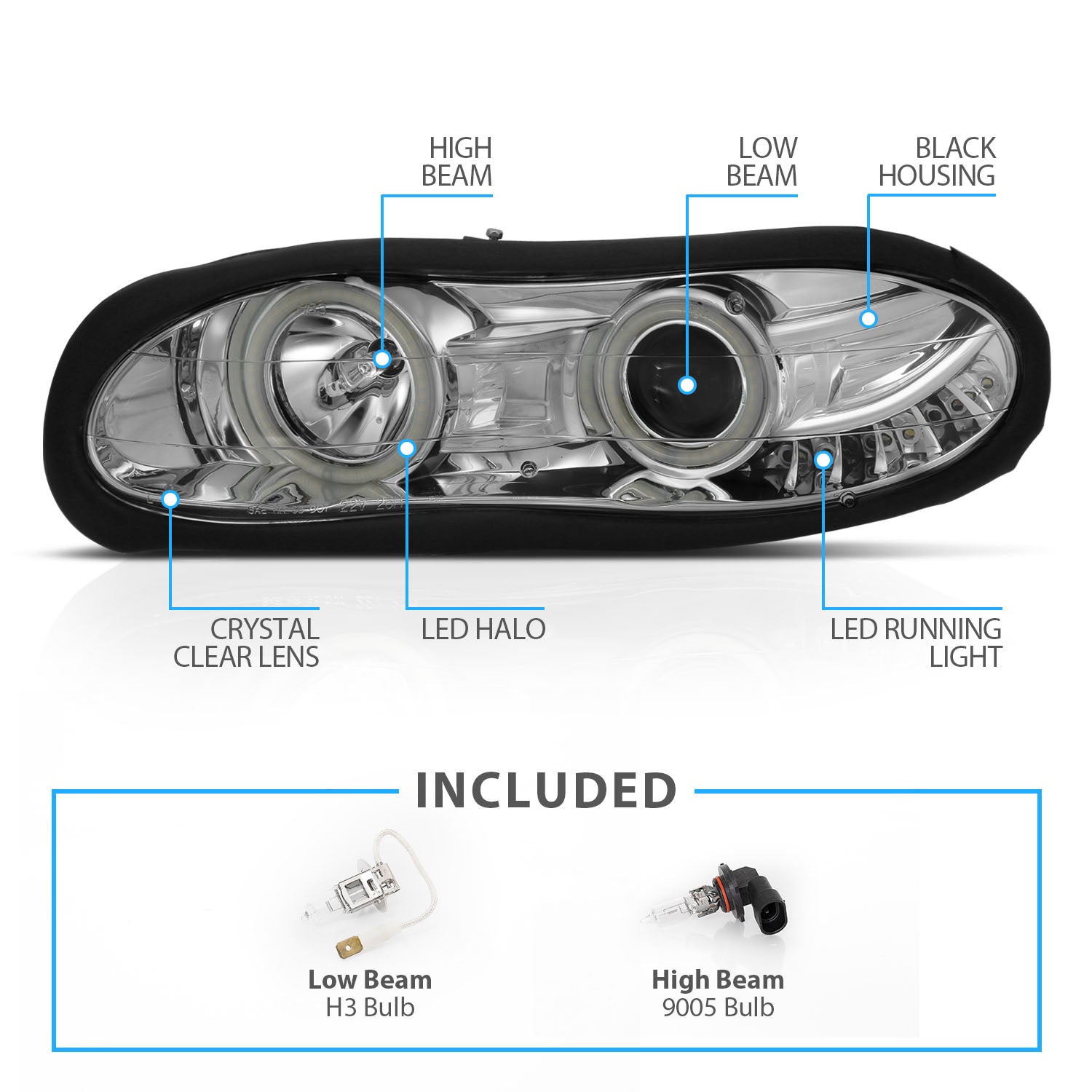CHEVY CAMARO 98-01 PROJECTOR HEADLIGHTS HALO CHROME CLEAR (RX HALO)