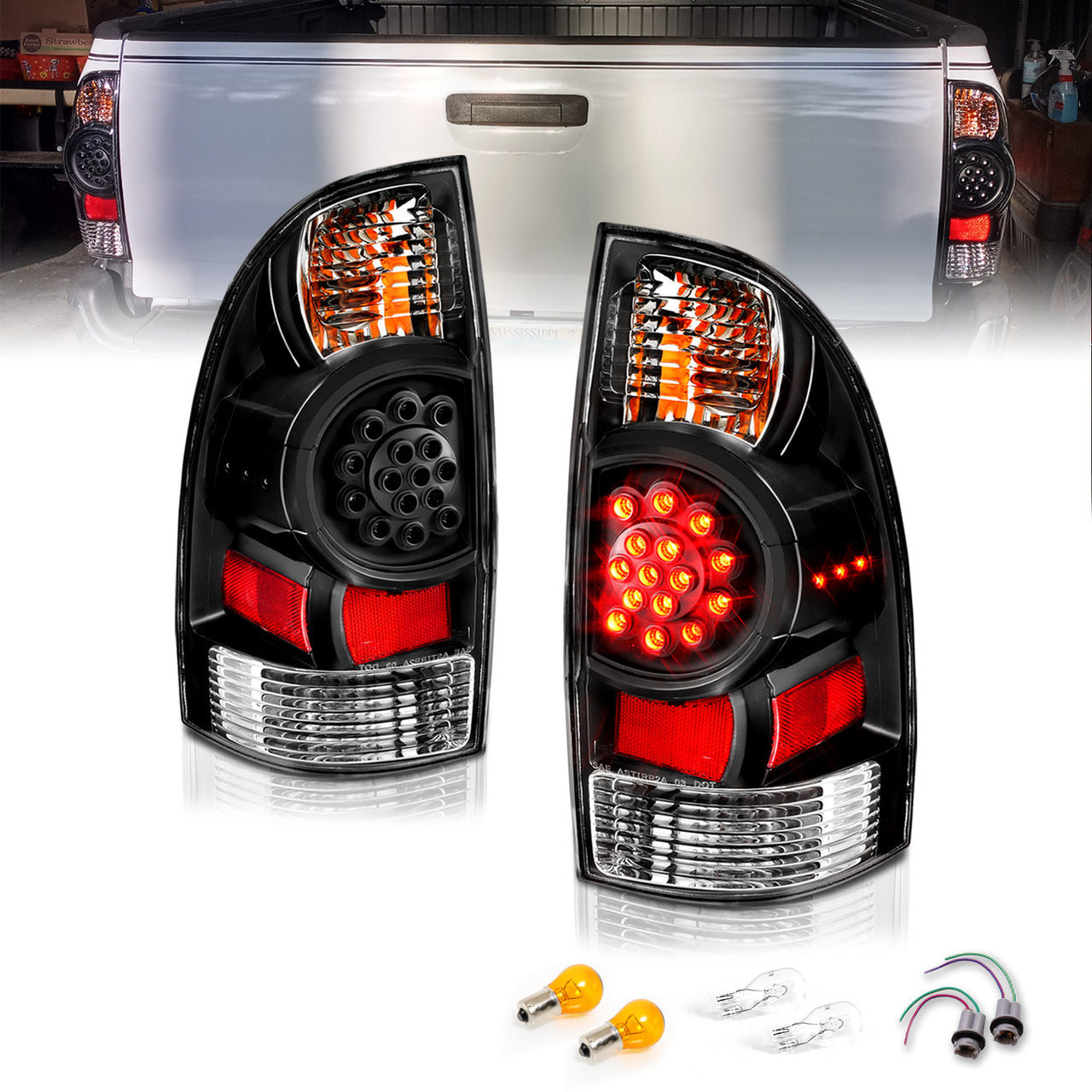 TOYOTA TACOMA 05-06 LED TAIL LIGHTS BLACK HOUSING CLEAR LENS