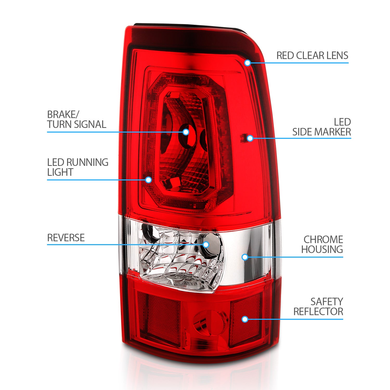 GMC SIERRA 99-07/CHEVY SILVERADO 99-03 (1500/2500 SERIES 99-02 & 3500 SERIES 2003) LED TAIL LIGHTS RED COLOR LIGHT BAR RED LENS (3 HOLE)