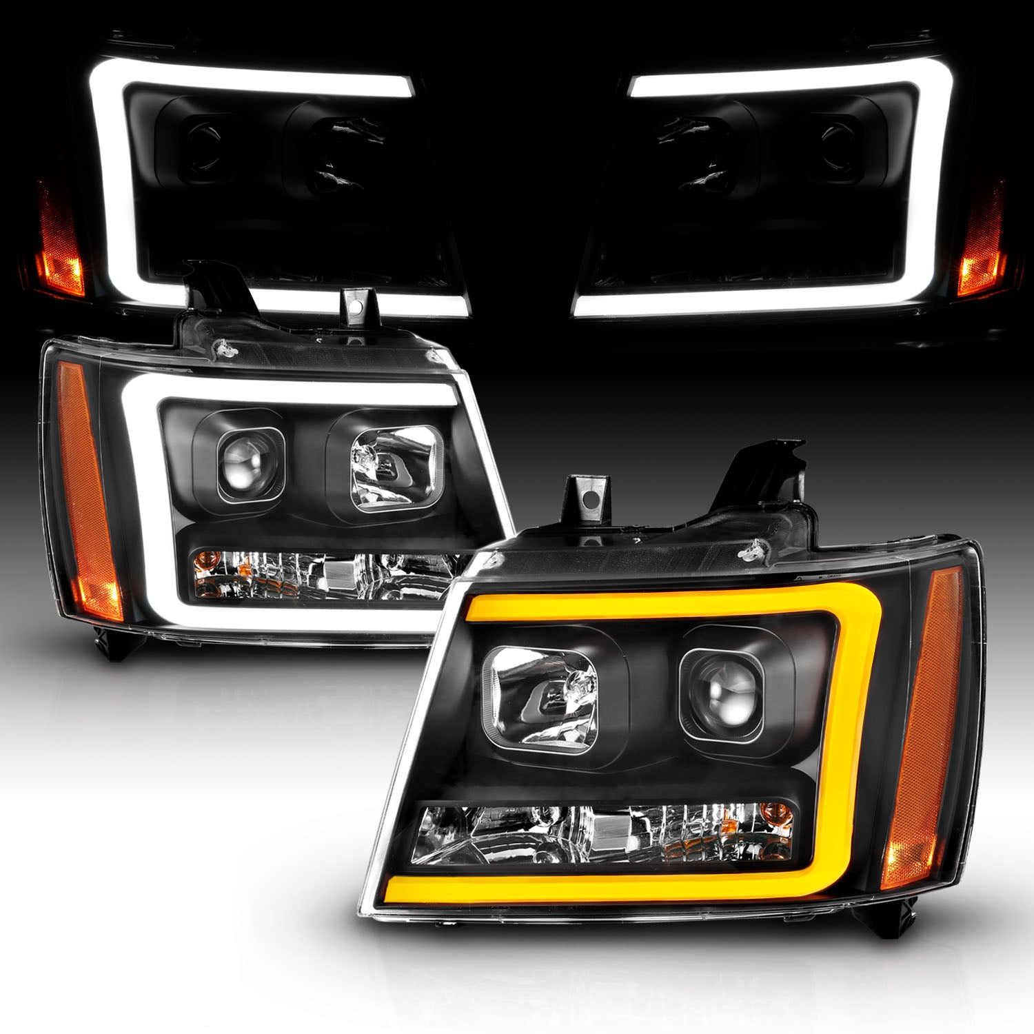 CHEVY TAHOE/SUBURBAN/AVALANCHE 07 PROJECTOR HEADLIGHTS G3 BLACK CLEAR AMBER