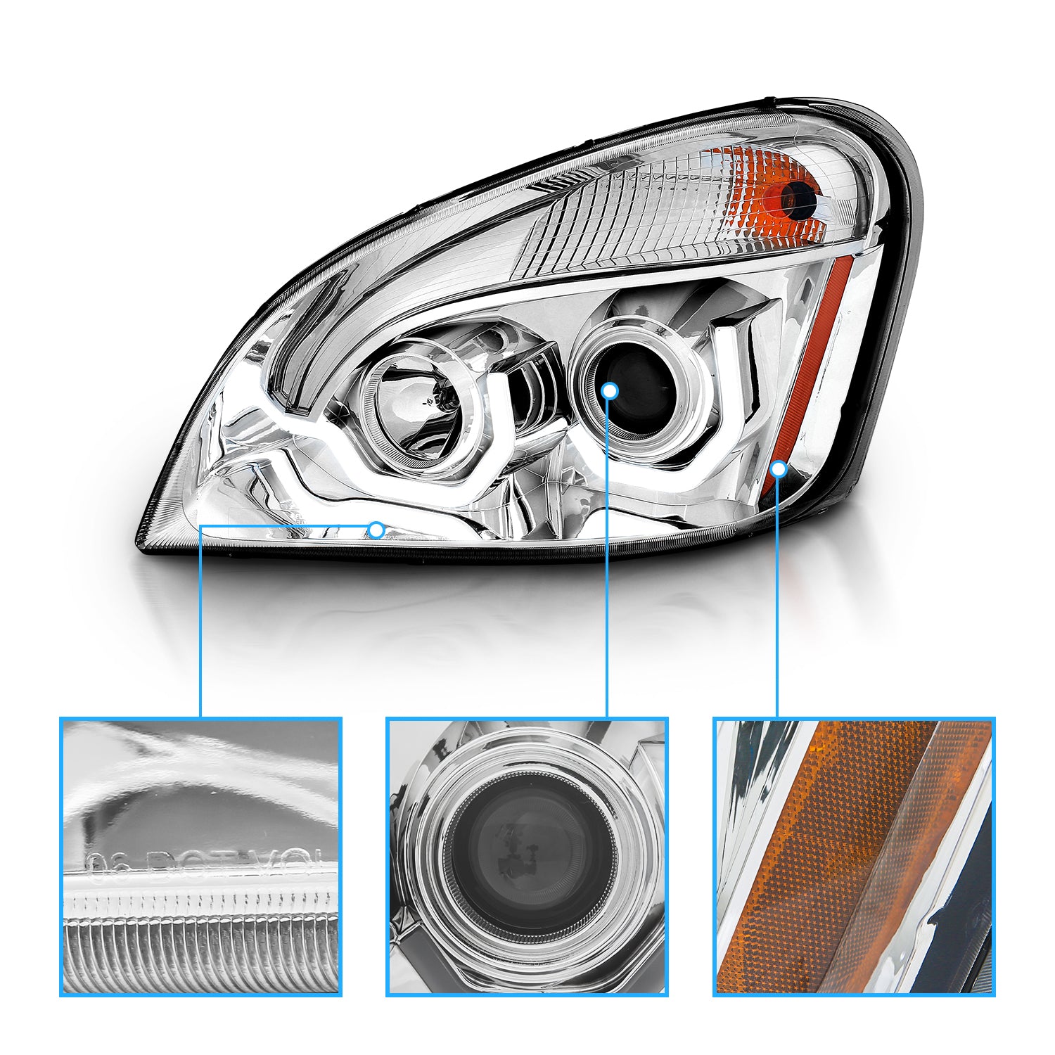 FREIGHTLINER CASCADIA 08-15 PROJECTOR PLANK STYLE H.L CHROME AMBER REFLECTOR