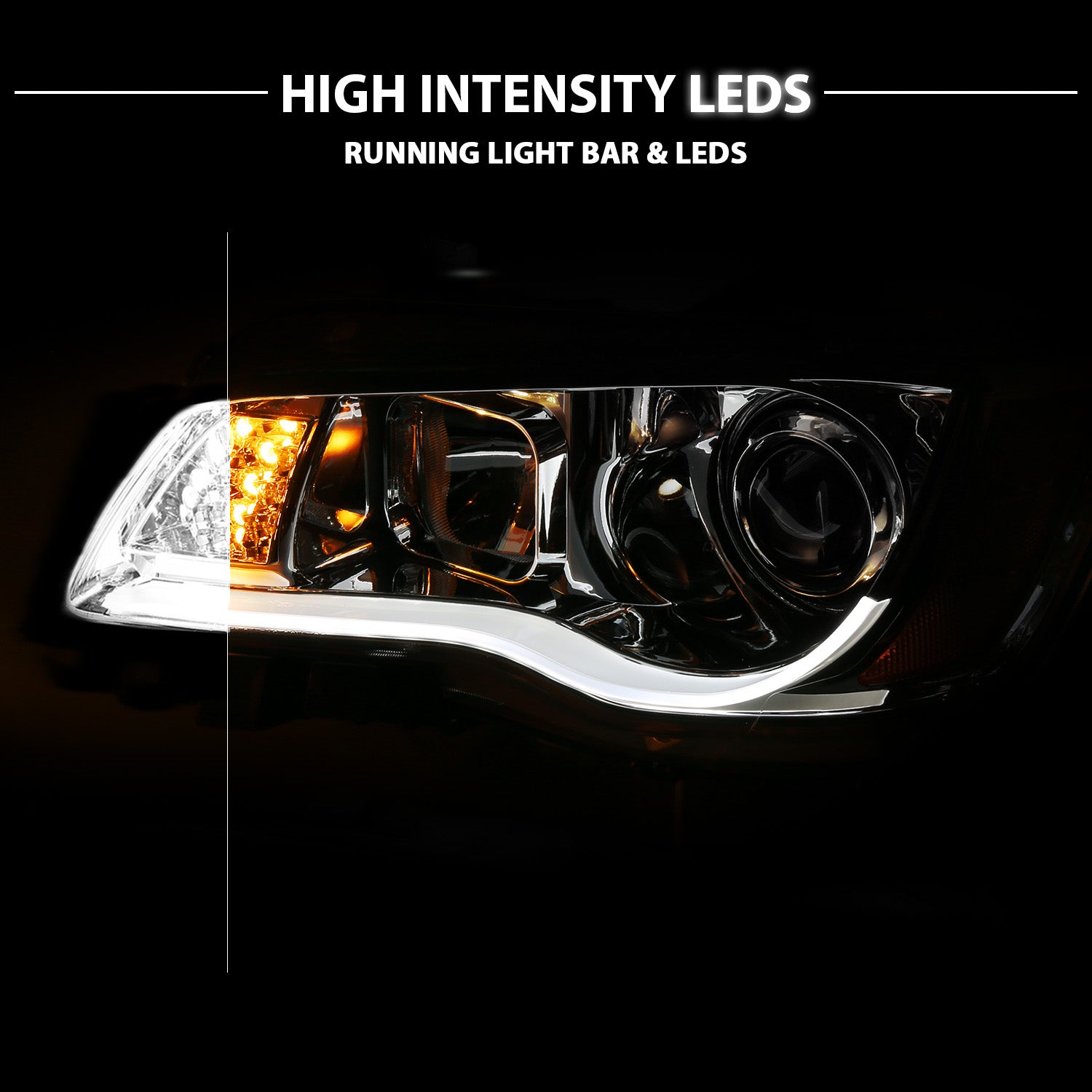 CHRYSLER 300 11-UP PROJECTOR LIGHT BAR STYLE HEADLIGHTS CHROME CLEAR G2 AMBER