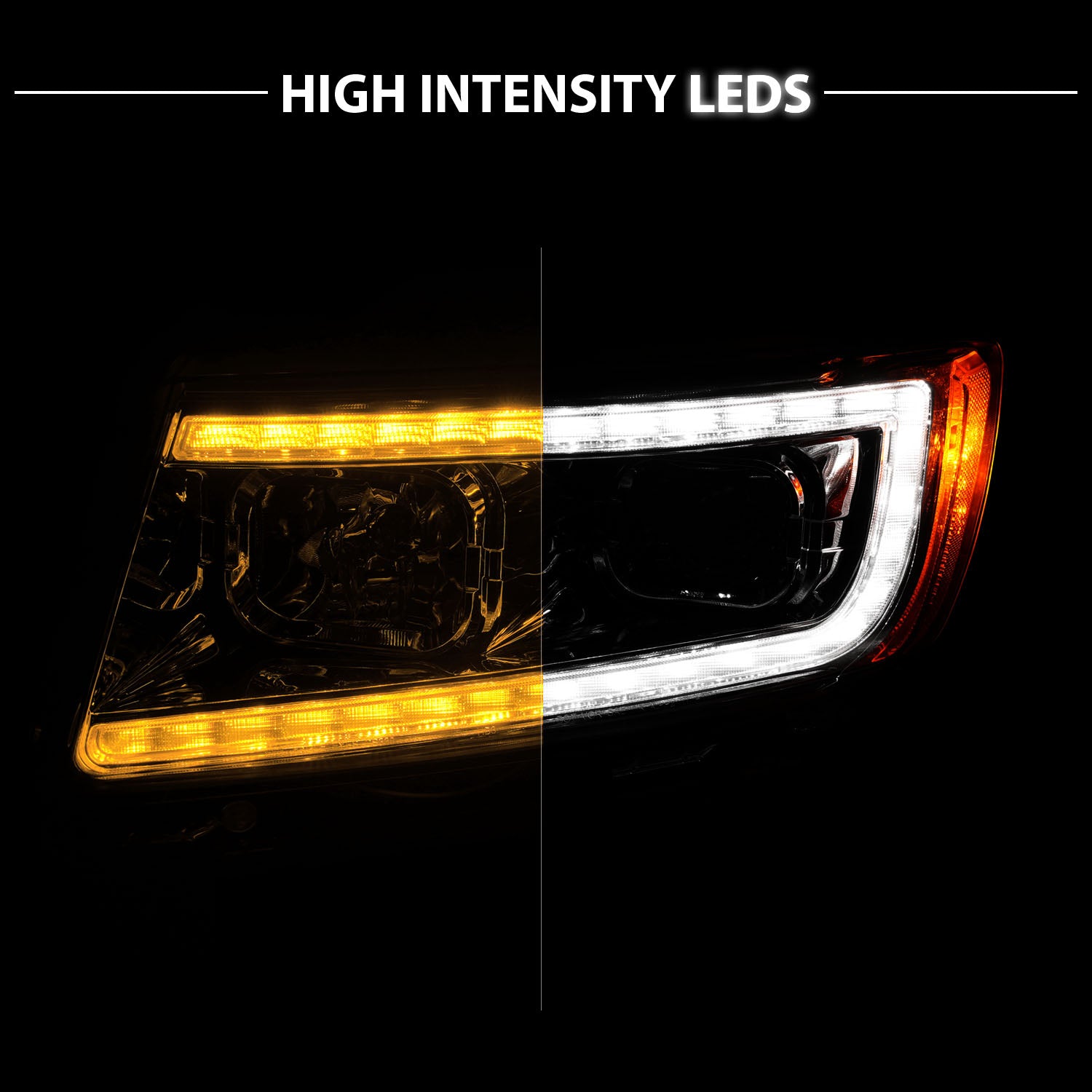 JEEP GRAND CHEROKEE 11-13 PROJECTOR SWITCHBACK HEADLIGHTS CHROME AMBER (W/ C LIGHT BAR)