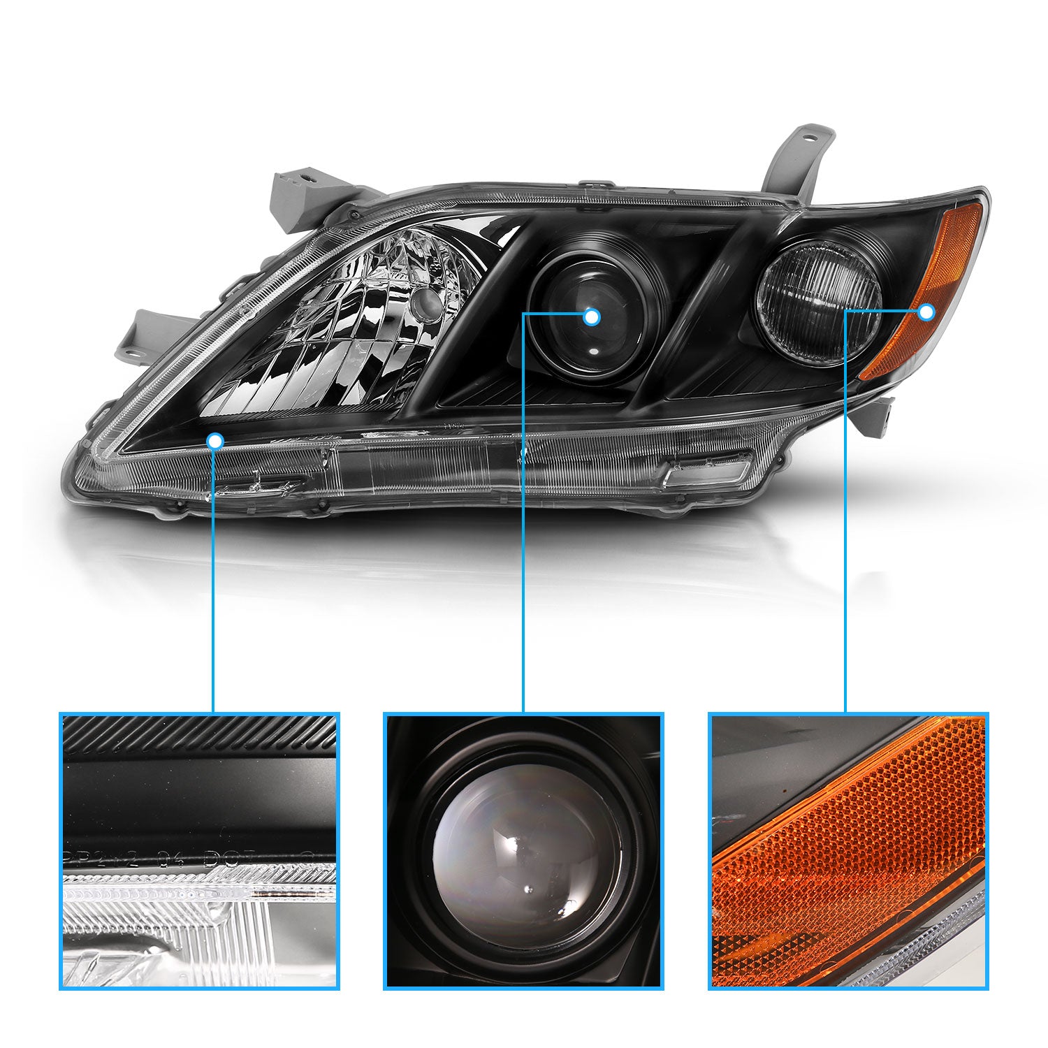 TOYOTA CAMRY 07-09 HEADLIGHTS BLACK AMBER (OE STYLE)