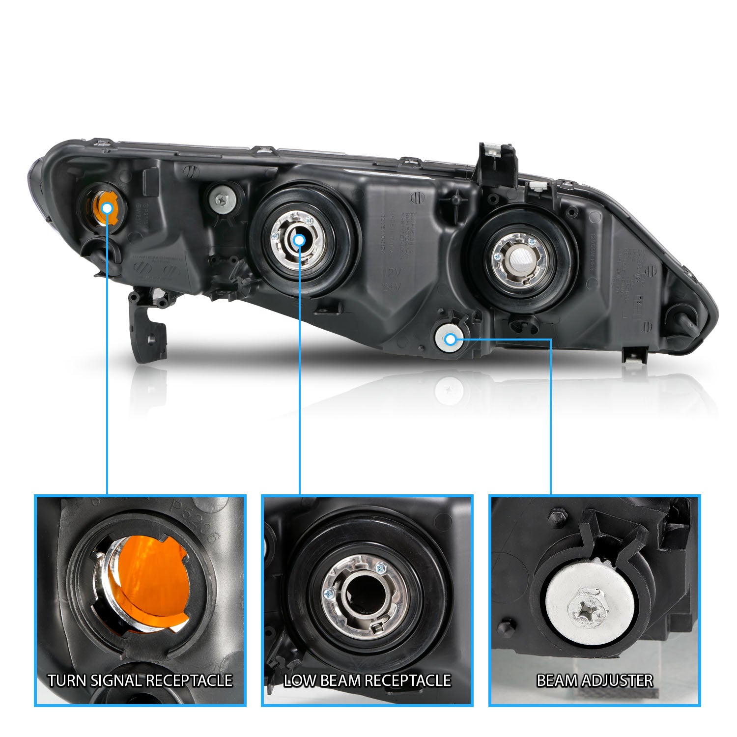 HONDA CIVIC 06-11 HEADLIGHTS 4DR BLACK AMBER (OE REPLACEMENT)
