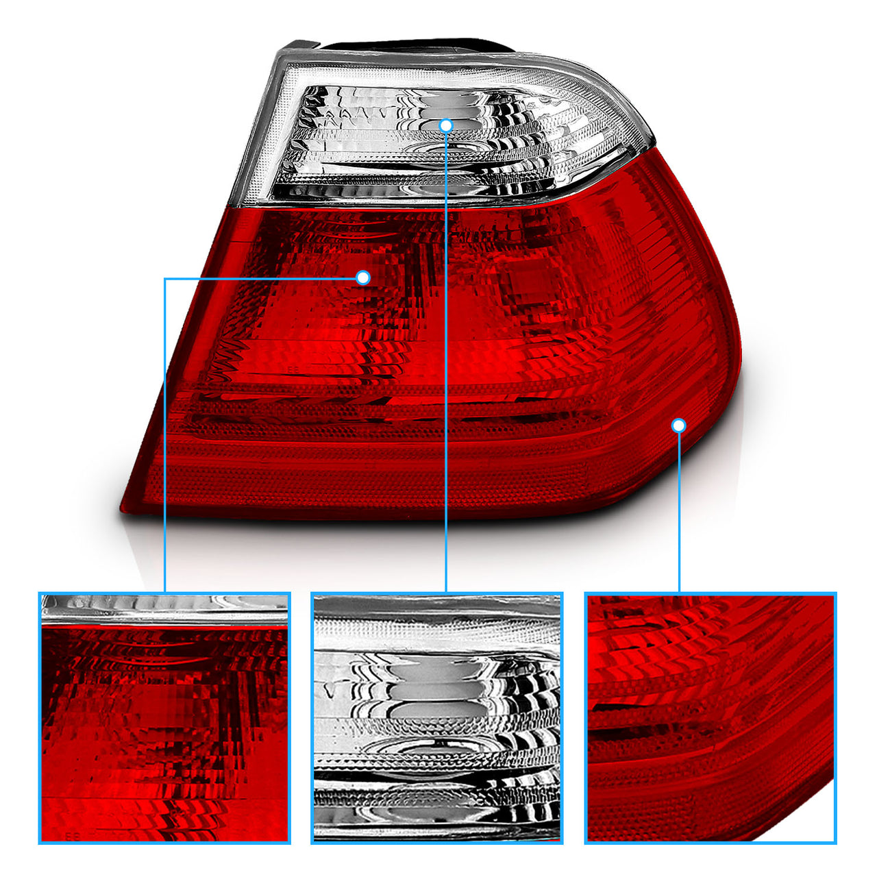 BMW 3 SERIES E46 99-01 4DR TAIL LIGHTS RED/CLEAR