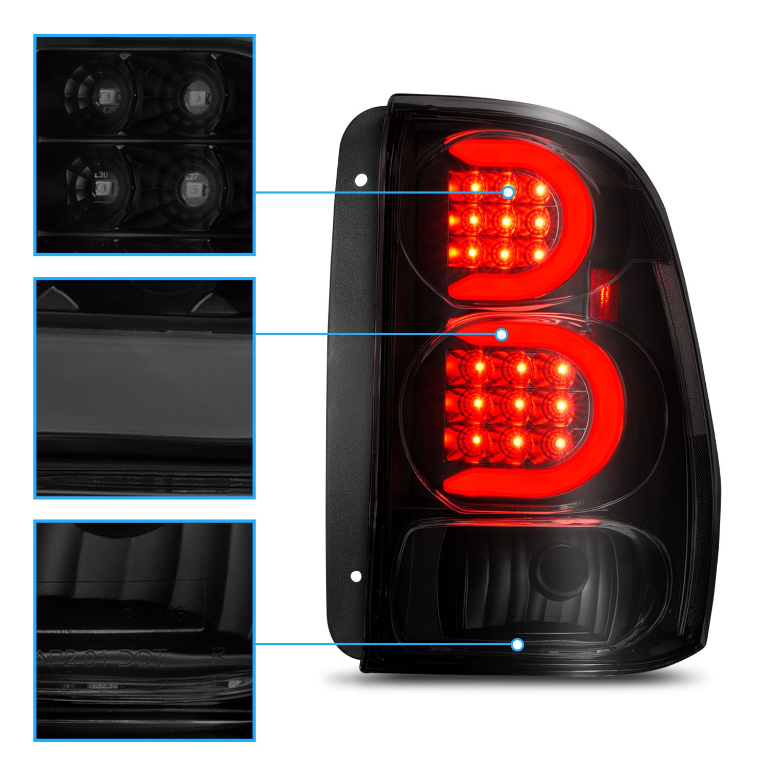 CHEVY TRAILBLAZER 02-09 LED TAIL LIGHTS BLACK HOUSING SMOKE LENS