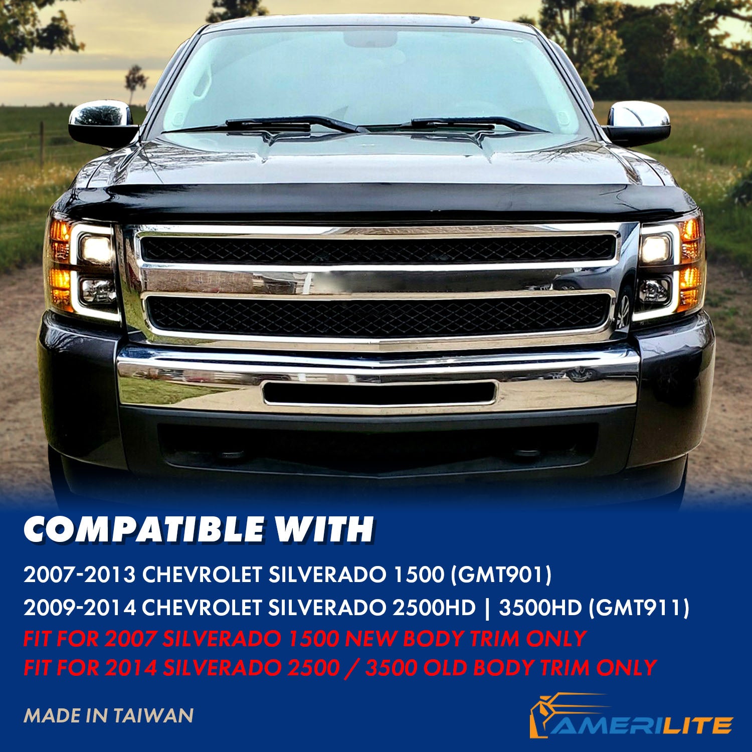 CHEVY SILVERADO 1500/2500/3500 07-13/1500 HYBRID 09-13 LIGHT BAR STYLE HEADLIGHTS BLACK AMBER