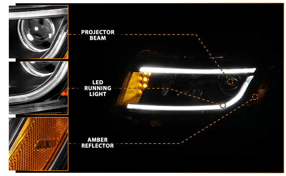 JEEP GRAND CHEROKEE 14 PROJECTOR LIGHT BAR STYLE HEADLIGHTS BLACK CLEAR