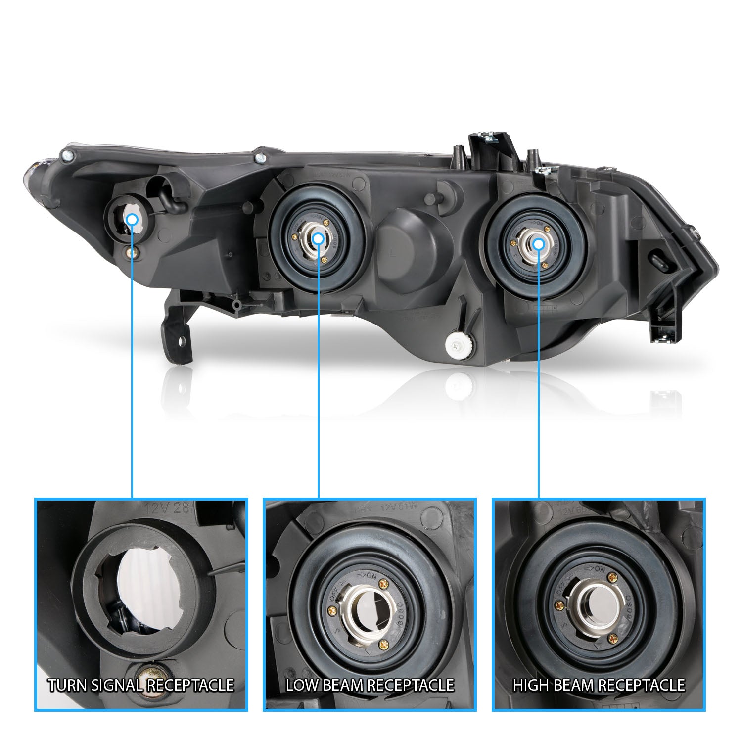 HONDA CIVIC 06-09 2DR HEADLIGHTS BLACK AMBER (OE REPLACEMENT)