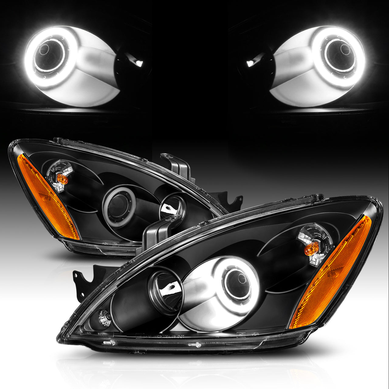 MITSUBISHI LANCER 04-06 PROJECTOR HEADLIGHTS HALO BLACK CLEAR AMBER (RX HALO)