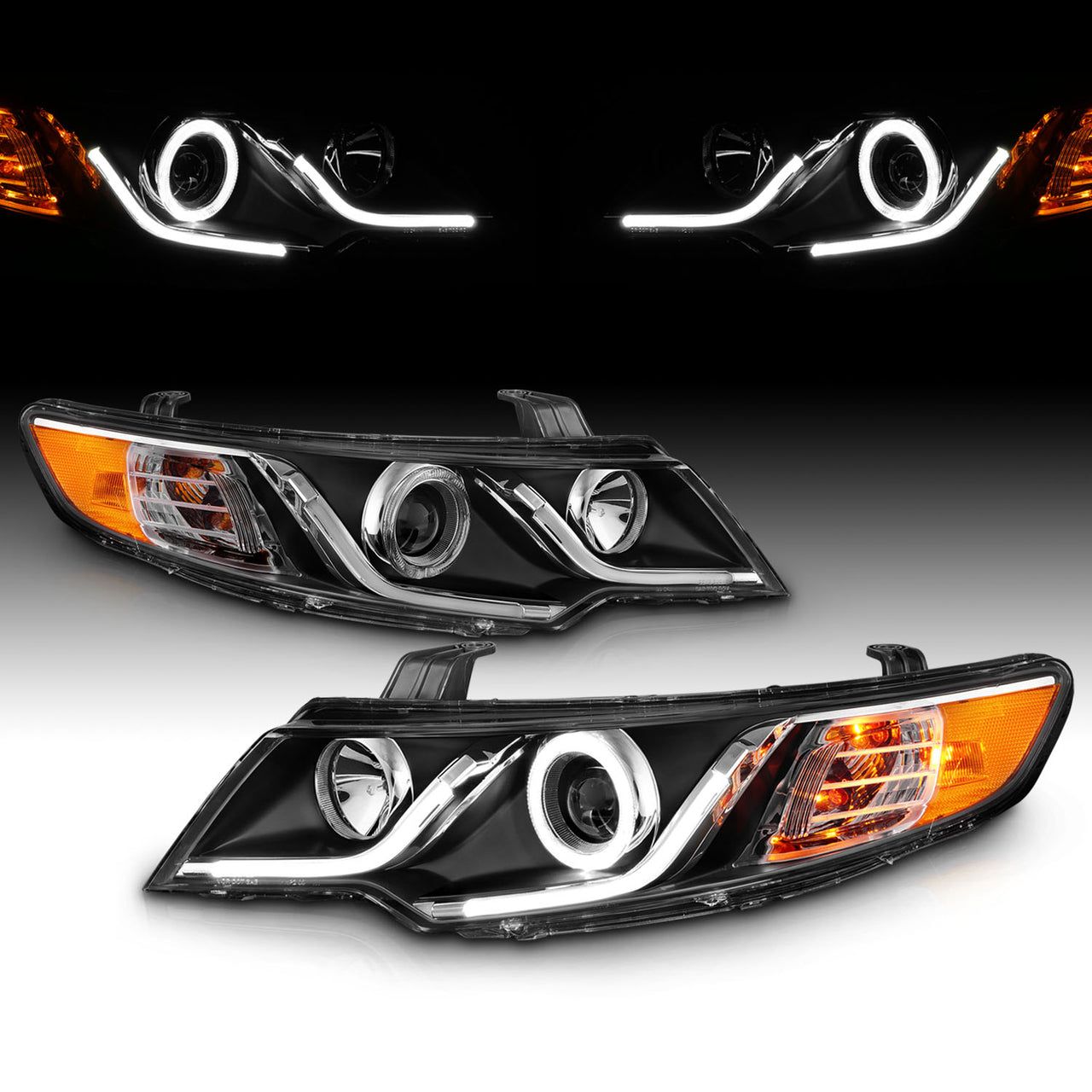 KIA FORTE 10-13 PROJECTOR HEADLIGHTS HALO BLACK CLEAR G3 AMBER