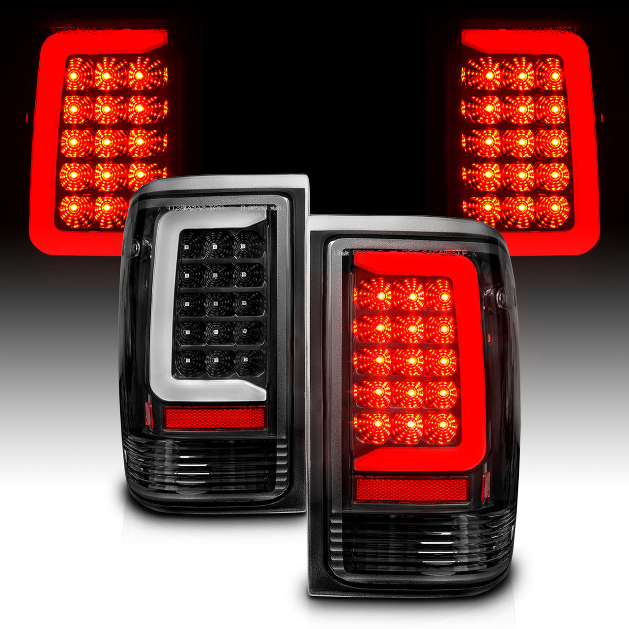 FORD RANGER 93-97 LED TAIL LIGHTS BLACK HOUSING CLEAR LENS (W/ C LIGHT BAR)