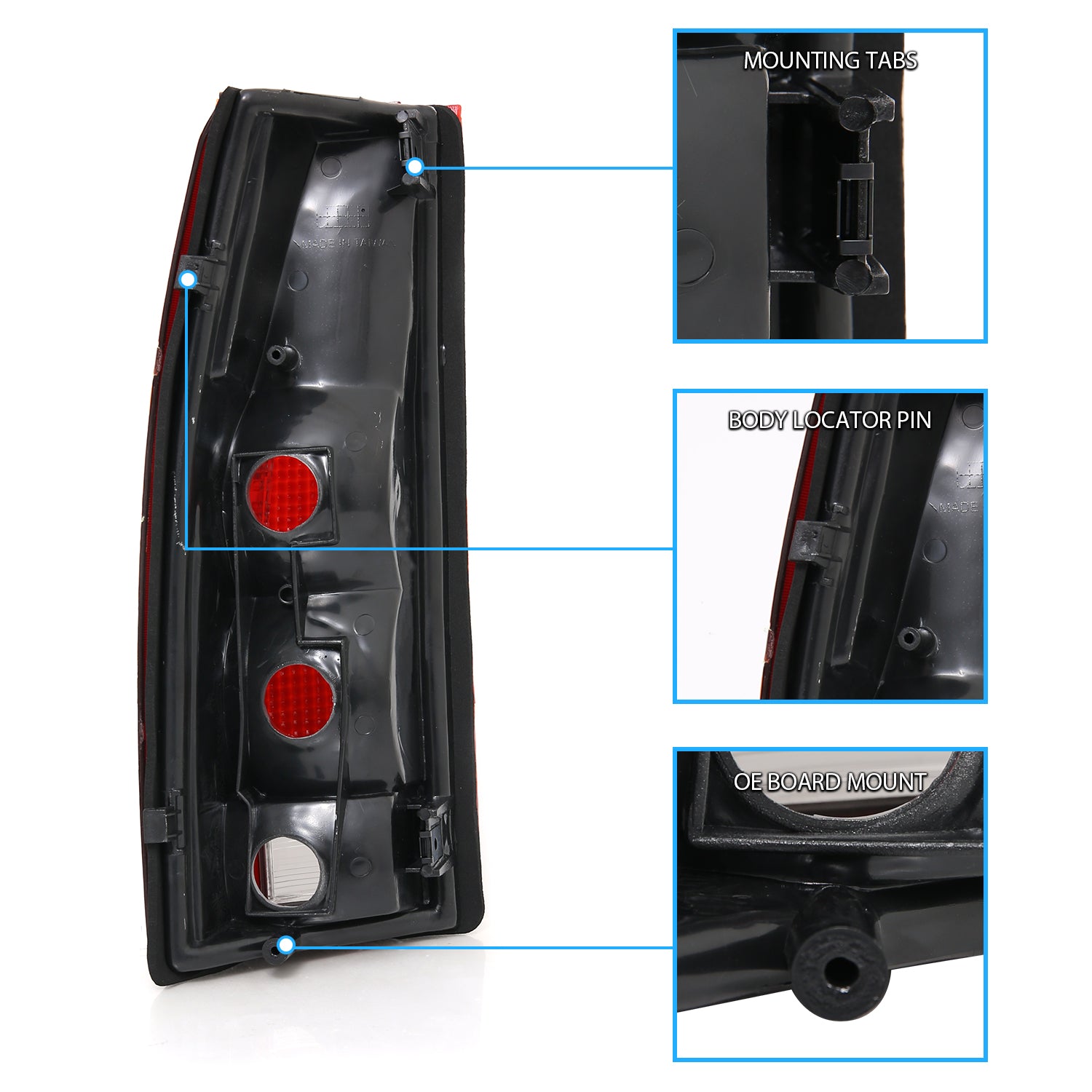 Chevy/GMC C/K 1500/2500/3500 88-99, SUBURBAN/YUKON 92-00, TAHOE 94-00, BLAZER 92-94, CADILLAC ESCALADE 99-00 TAIL LIGHTS CONNECTOR RIM DARK RED LENS (W/O CONNECTOR)
