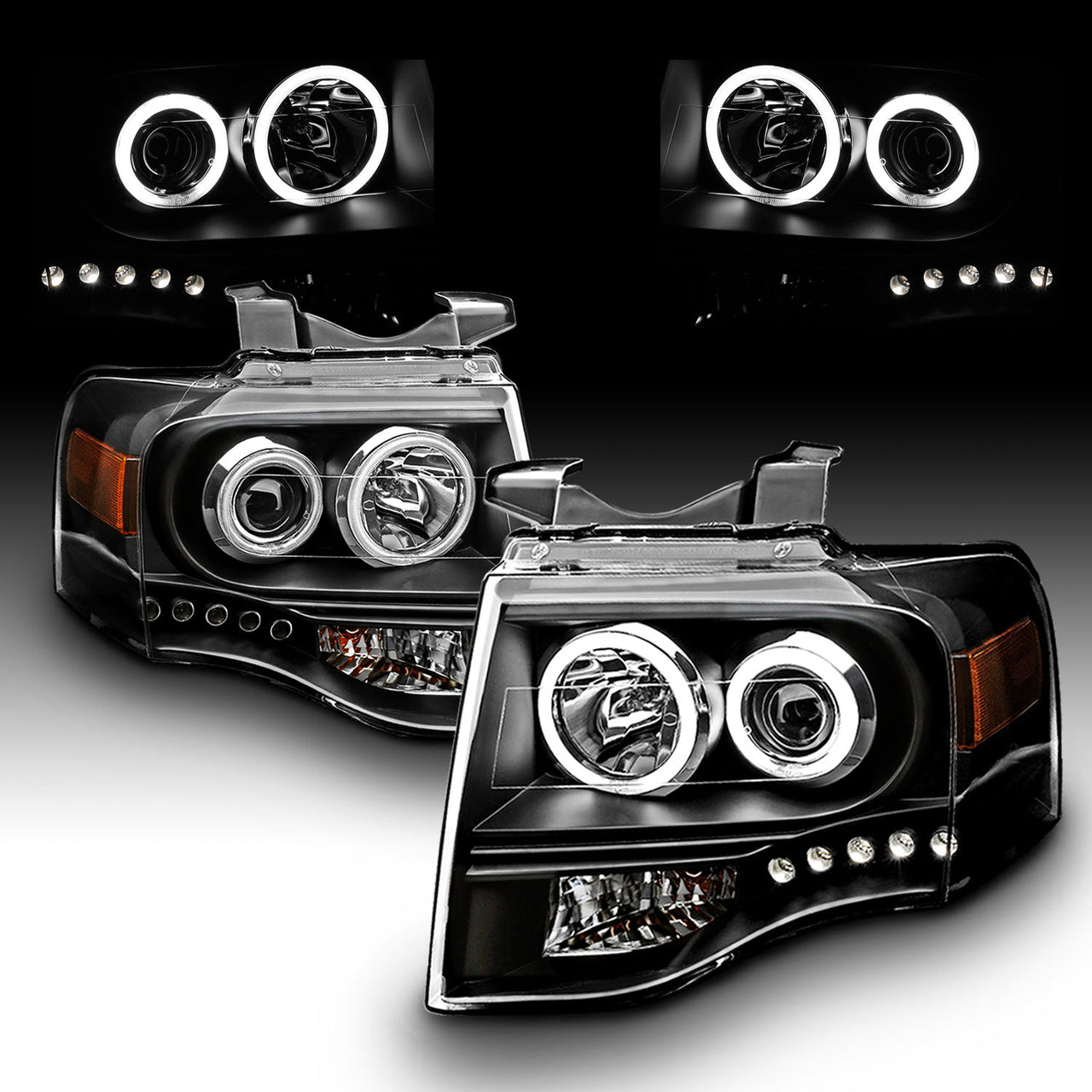 FORD EXPEDITION 07-08 PROJECTOR HEADLIGHTS BLACK CLEAR AMBER