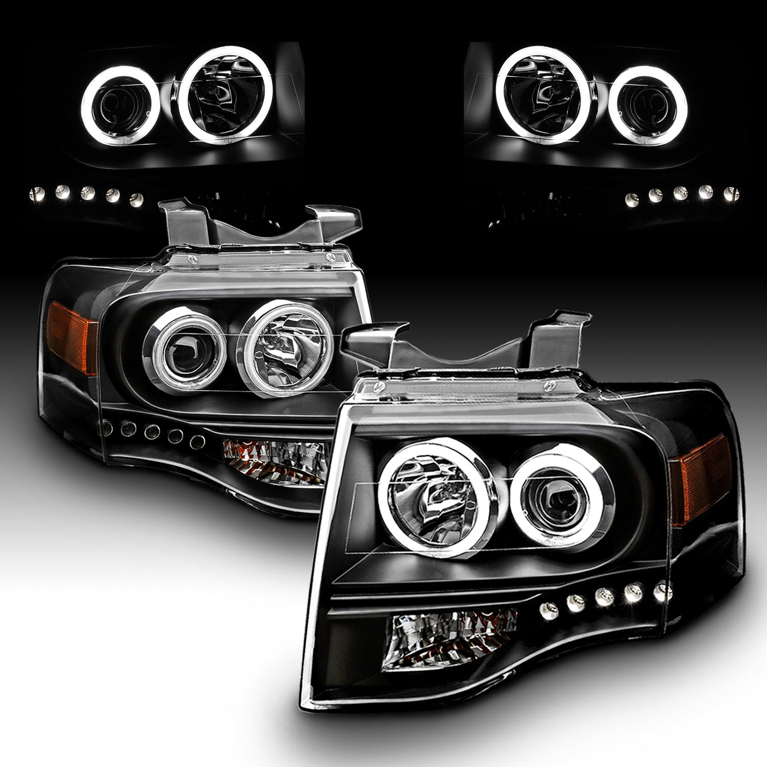 FORD EXPEDITION 07-08 PROJECTOR HEADLIGHTS BLACK CLEAR AMBER